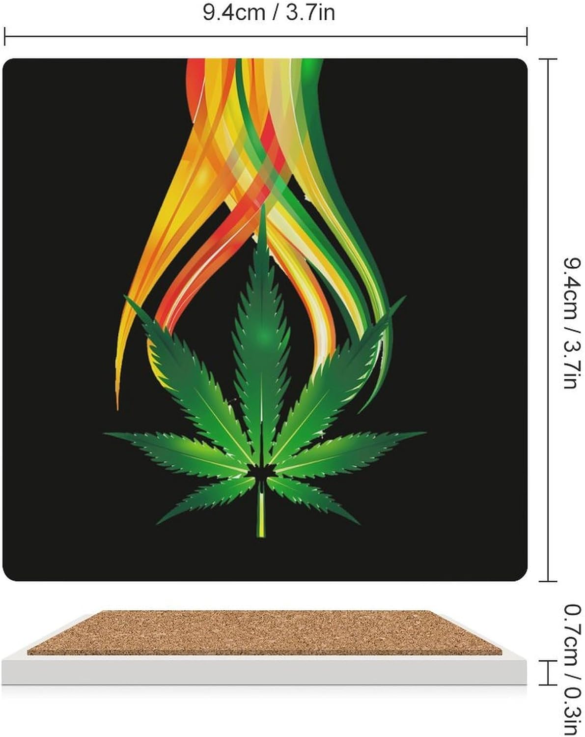 Weed Leaves Coaster for Drinks Square Ceramic Table Coasters Stone Mat Crafts 4PCS Home Kitchen Decor