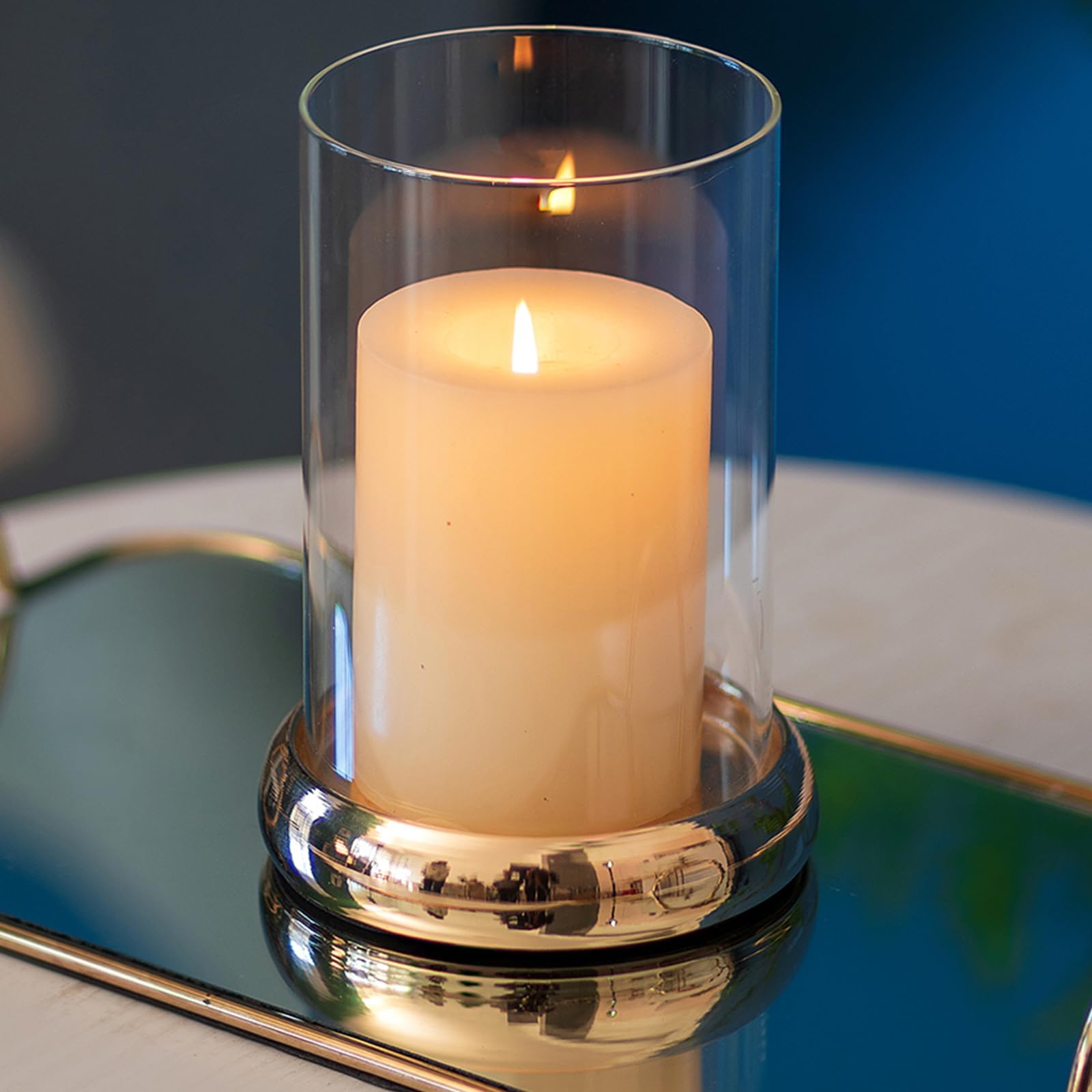 Glasseam Hurricane Candle Holder Glass: Set of 3 Gold Candle Holders ...