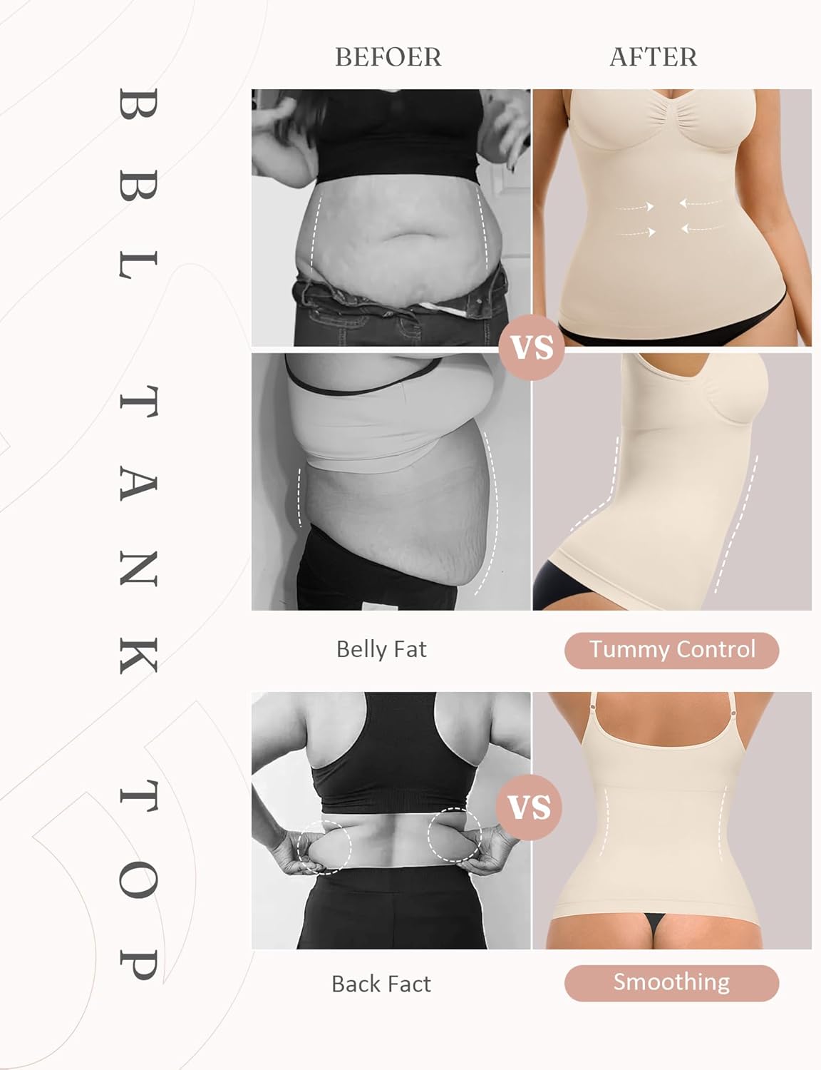 FeelinGirl Womens Tank Top Shapewear Tummy Control Tops Slimming Cami Tank Seamless Compression V Neck Camisole - Image 3