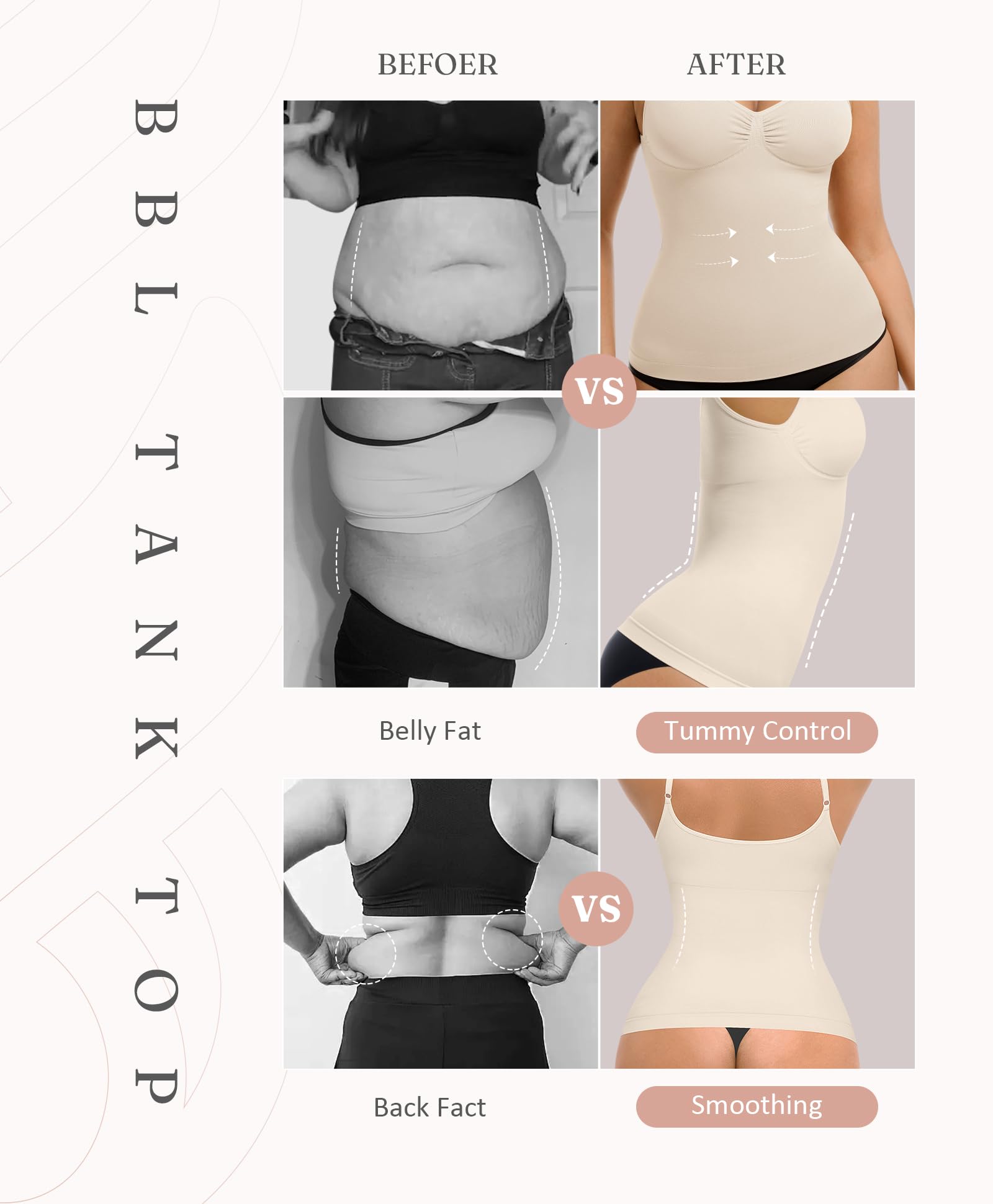 Camiseta sin Mangas de compresión sin Costuras para Mujer Shapewear Control de Barriga Cami Sujetador Integrado con Correas Ajustables