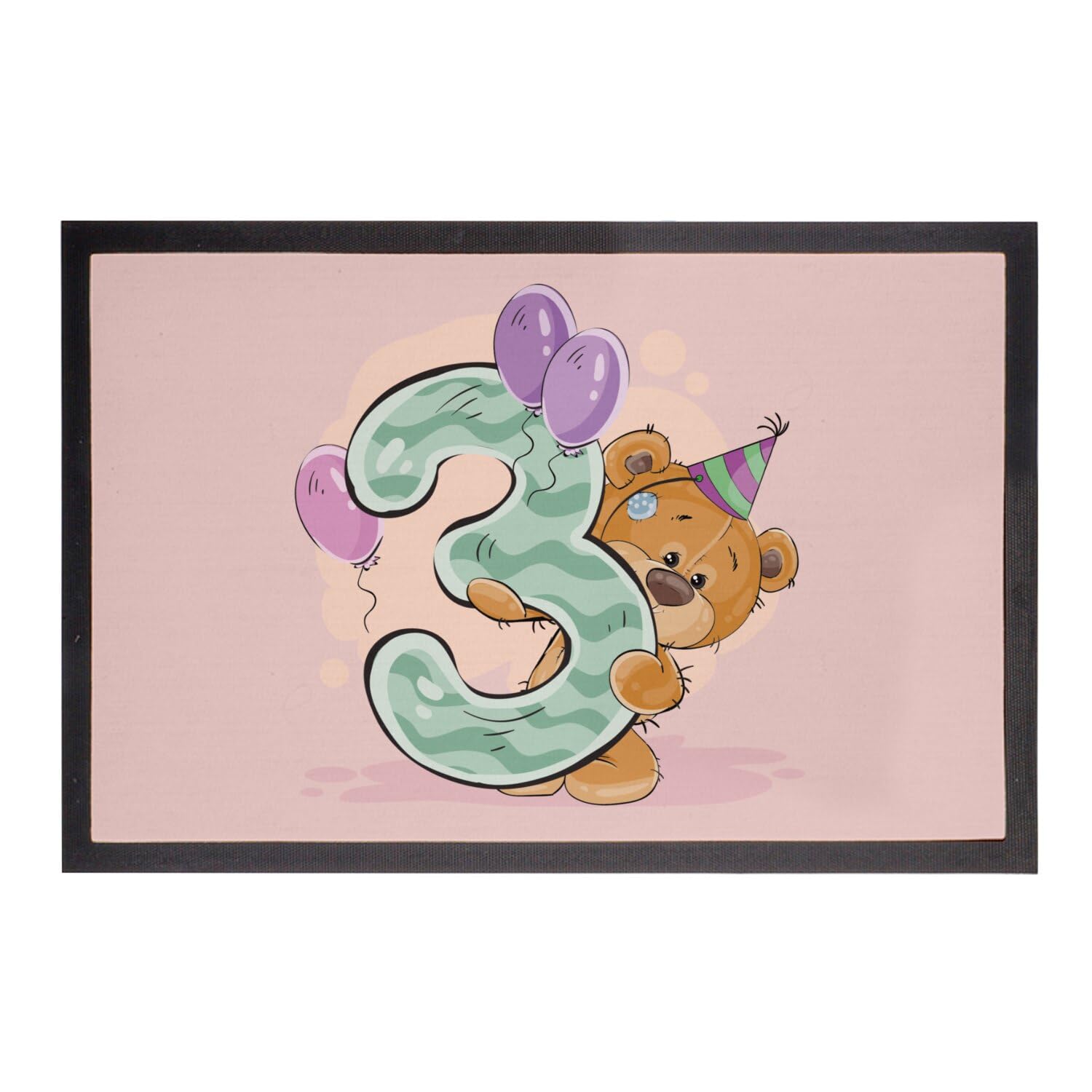 Paillasson rose grand format 75x50cm avec tapis dessin ourson 3 ans