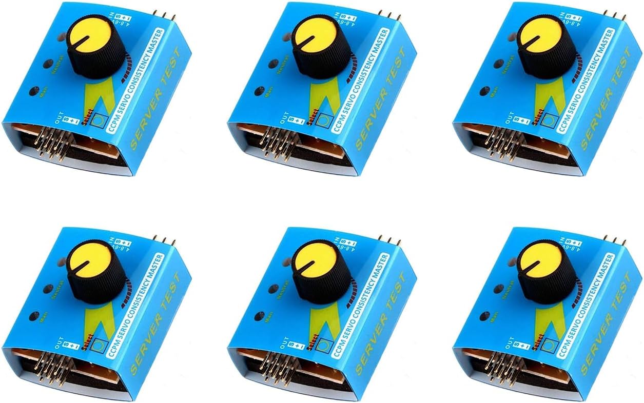 6-Piece RC Servo Testers. 6-Channel Digital Units Check ECS Consistency, Adjust Speed Controllers. Serve as Steering Gear Testers & CCPM Masters for RC Helicopters, Cars, Boats.
