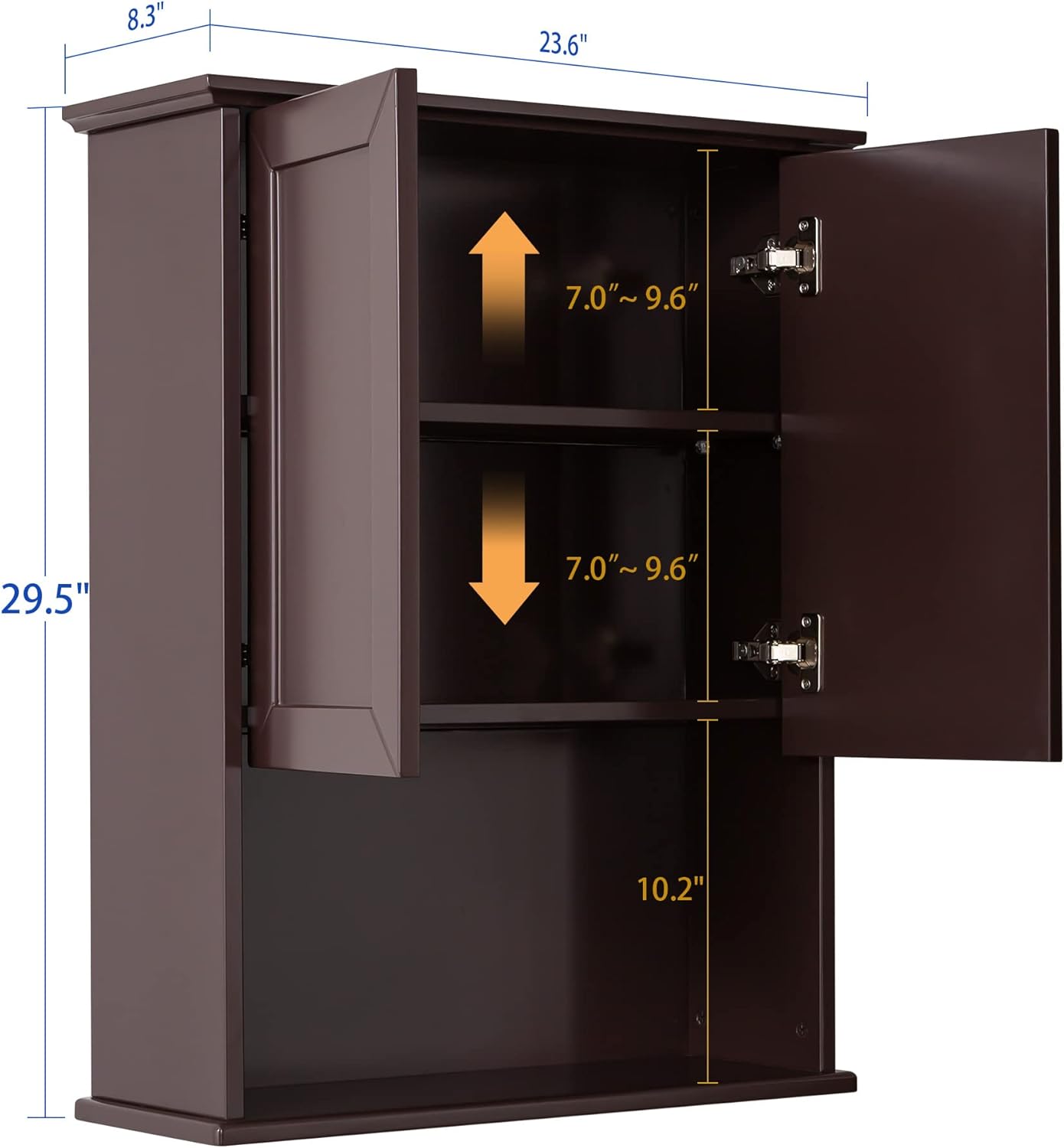 Wall Cabinet, 23x29 inch Medicine Cabinet, Over Toilet Storage with Adjustable Shelf, Wooden Expresso Bathroom Cabinet with 2 Doors