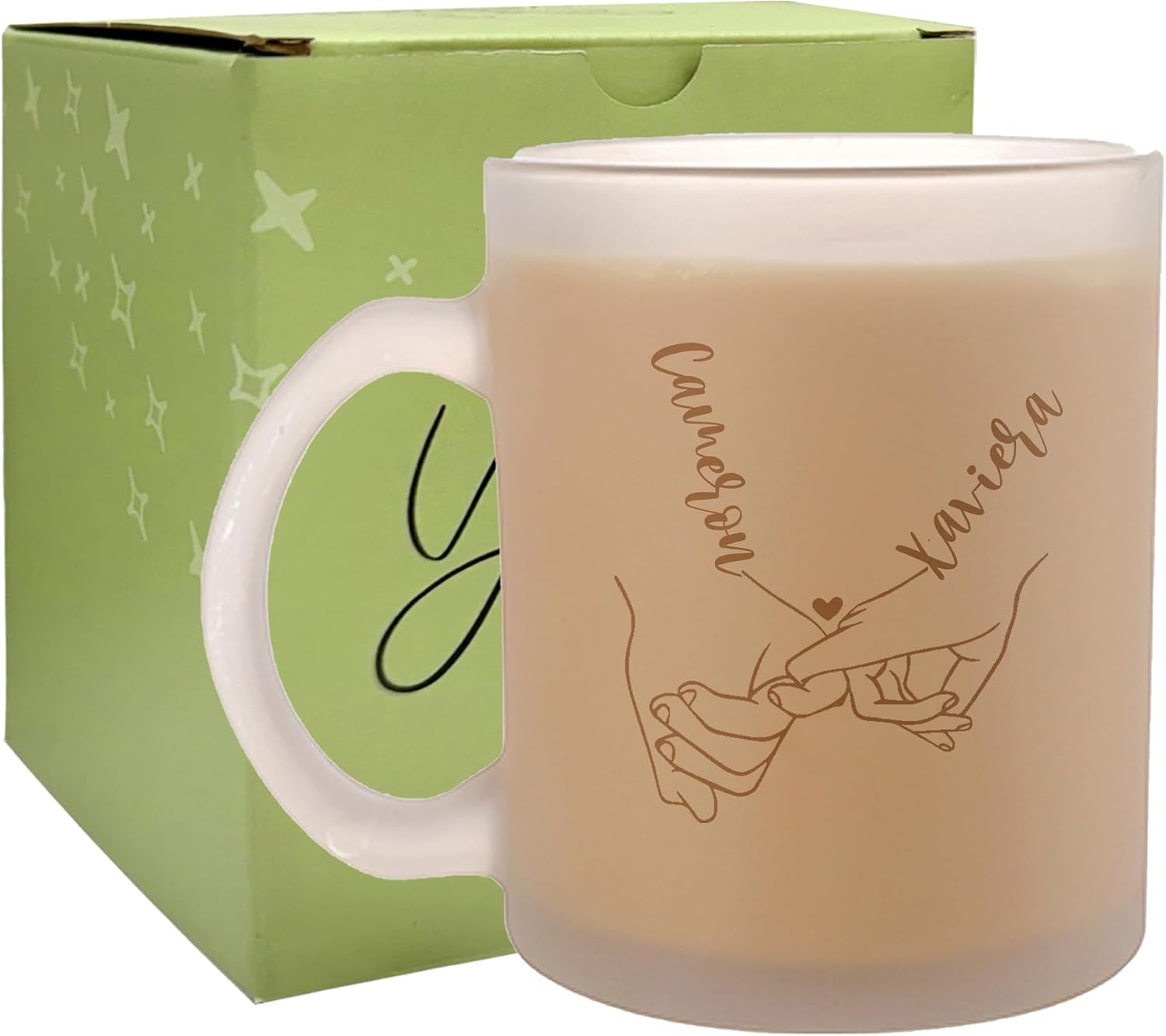 Custom Coffee Mug, Personalized 11oz Frosted Glass Mugs with Engraved Names, Valentines Coffee Cup for Boyfriends Girlfriends Wife Husband, Anniversary or Customized Couple Gifts (Frosted Mug)