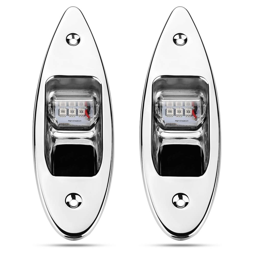 Fydun Luci Via Barca LED, 2 Pezzi 12V Luci di Segnale di Navigazione per Barche in Acciaio Inossidabile, Luce Navigazione di Prua A Incasso Impermeabile per Barca, Yacht, Verde/Rosso