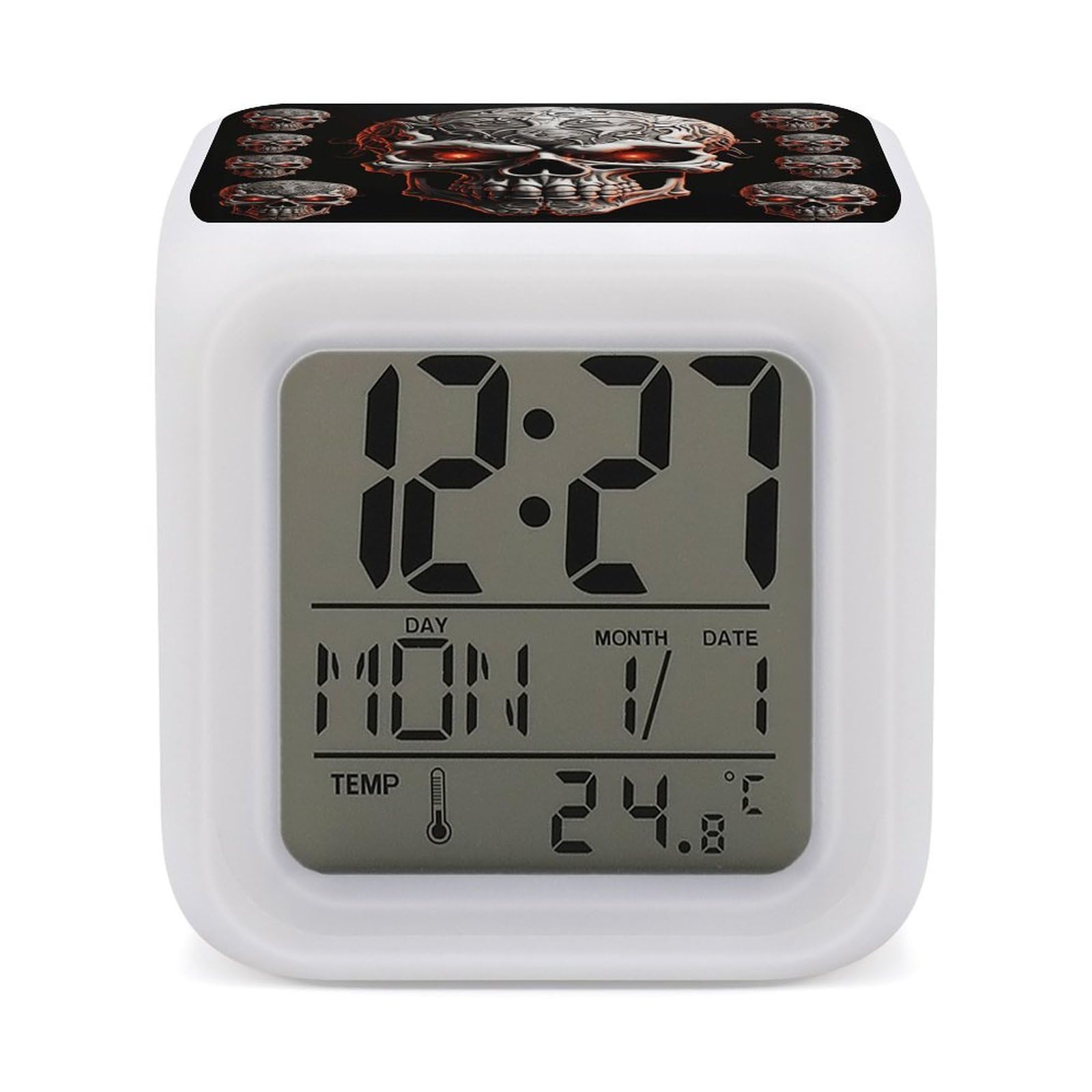 VstaDank Evil Skull Alarm Clock Sleep Trainer 7 Color Changing Night Light Modern Touch Bedside Lamp Fashion Digital Clock with Temperature Display Wake Clocks for Loud Alarm