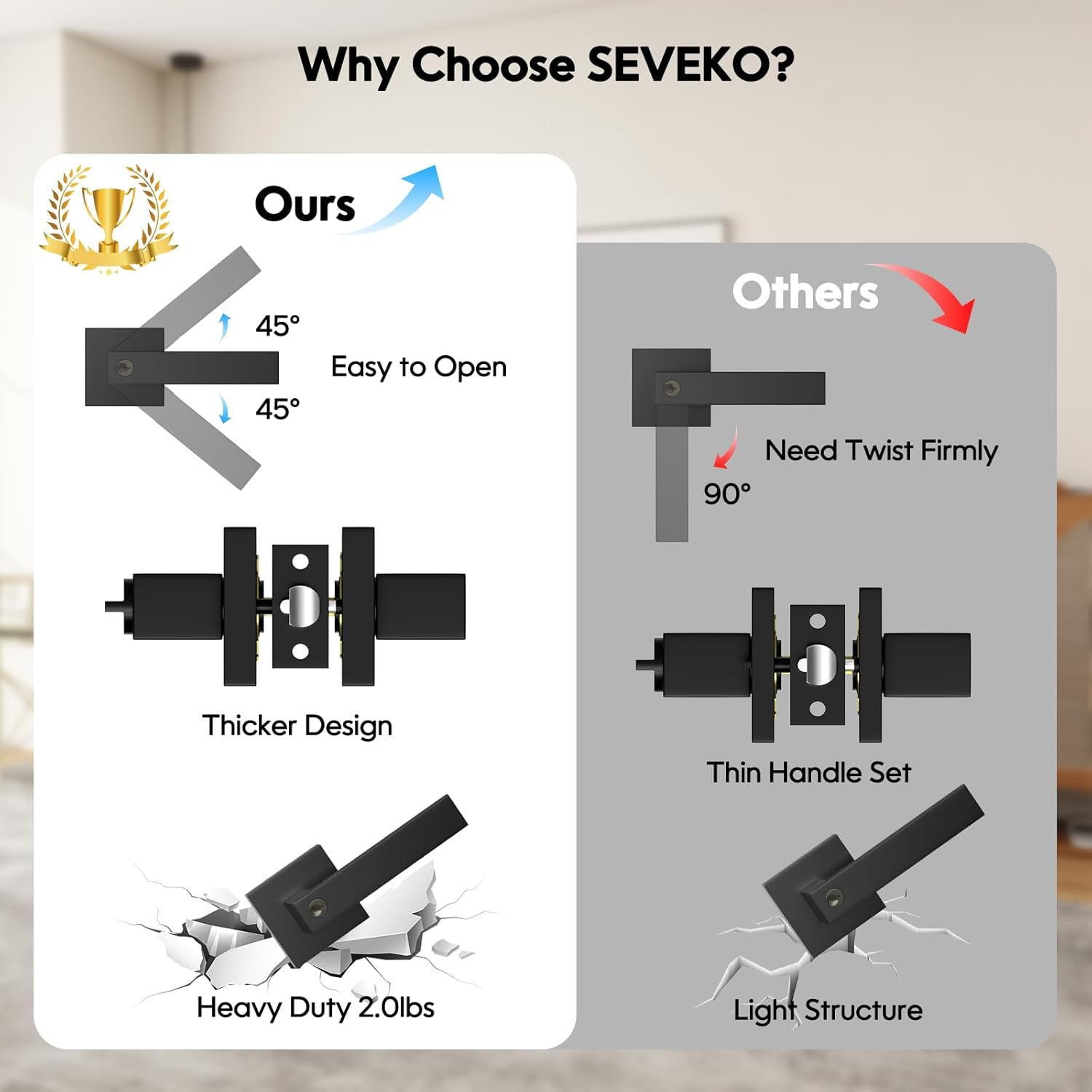 Keyed Alike Door Handles 3 Pack(Same Keys), Matte Black Door Handle with Lock, Zinc Alloy Black Exterior Door Handle, Door Handles Interior for Bedrooms, Heavy Duty2lbs,Reversible for L/R