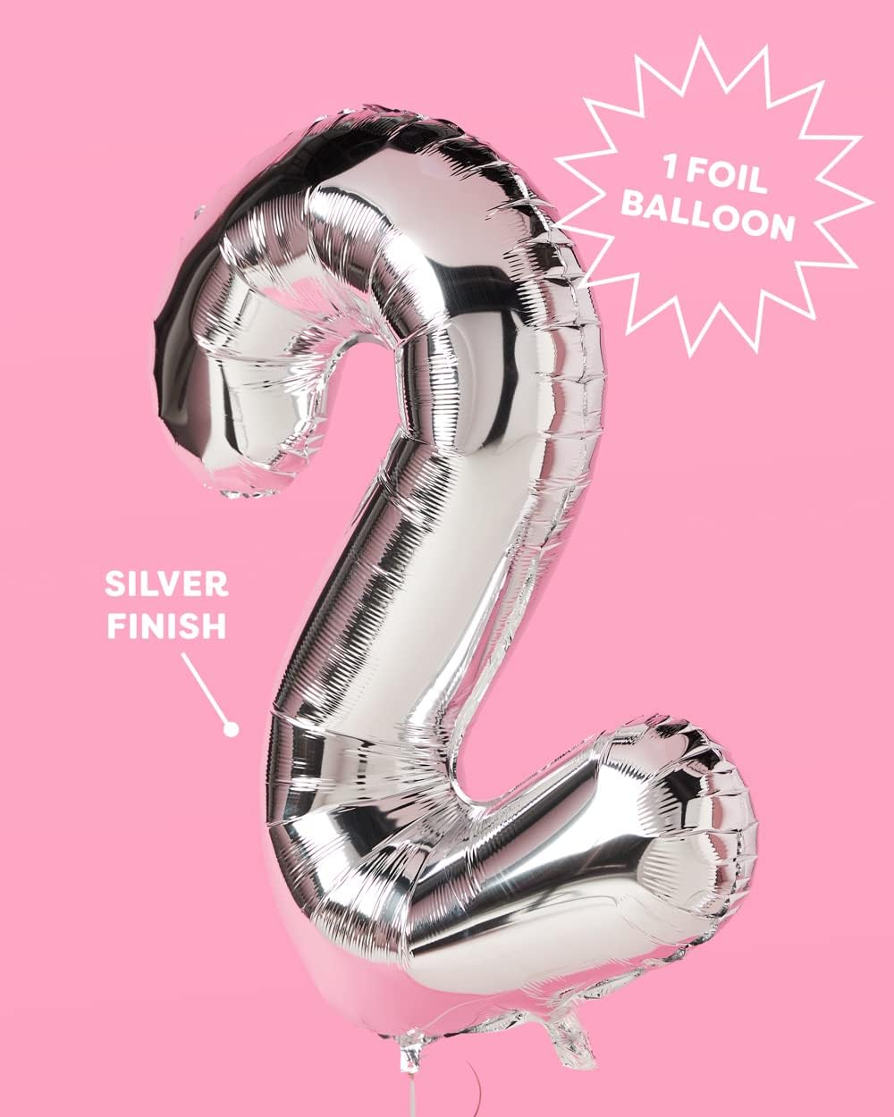 xo, Fetti Number 2 40 Inch Jumbo Silver Foil Birthday Balloon | Two Bday Party Decorations, 2nd, 12, 22, 32, 42, 52 Anniversary, Graduation