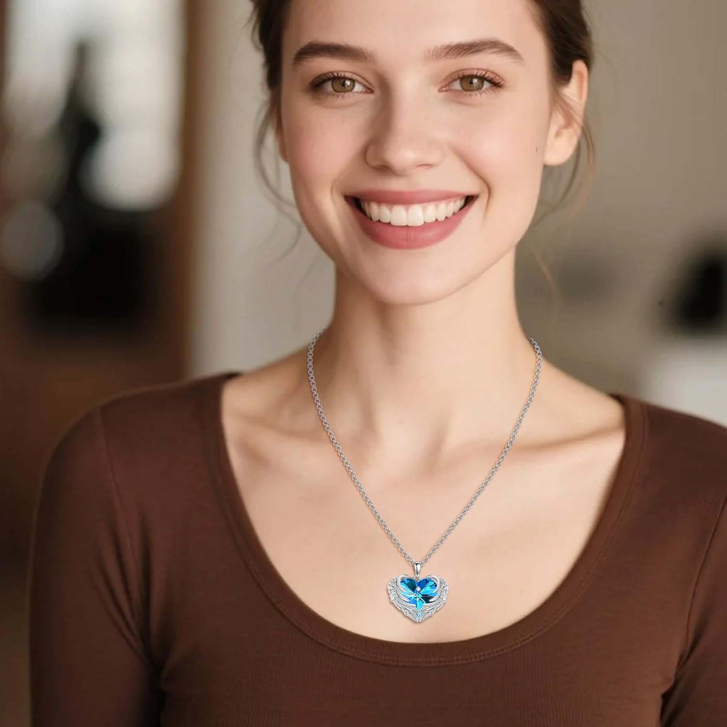 Angel Wings Necklace for Women 925 Sterling Silver Birthstone Guardian Necklace Jewelry Angel Wings Moonstone, Crystal Pendant Jewelry Gifts - Image 2