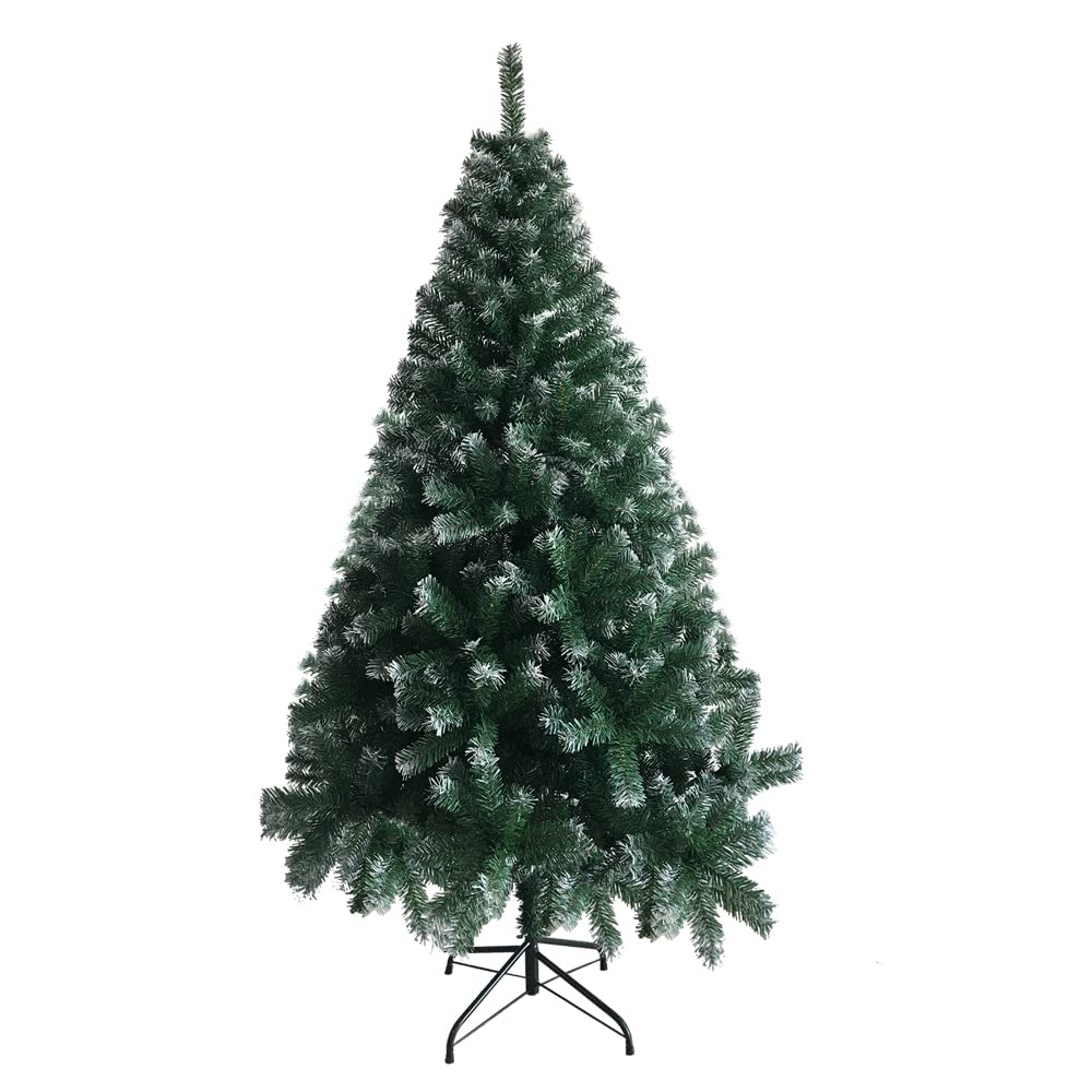 Sapin de Noël Artificiel de 650 Branches avec Support de Fer pour Décoration Noël en PVC 180cm Vert Blanches en Aérosol
