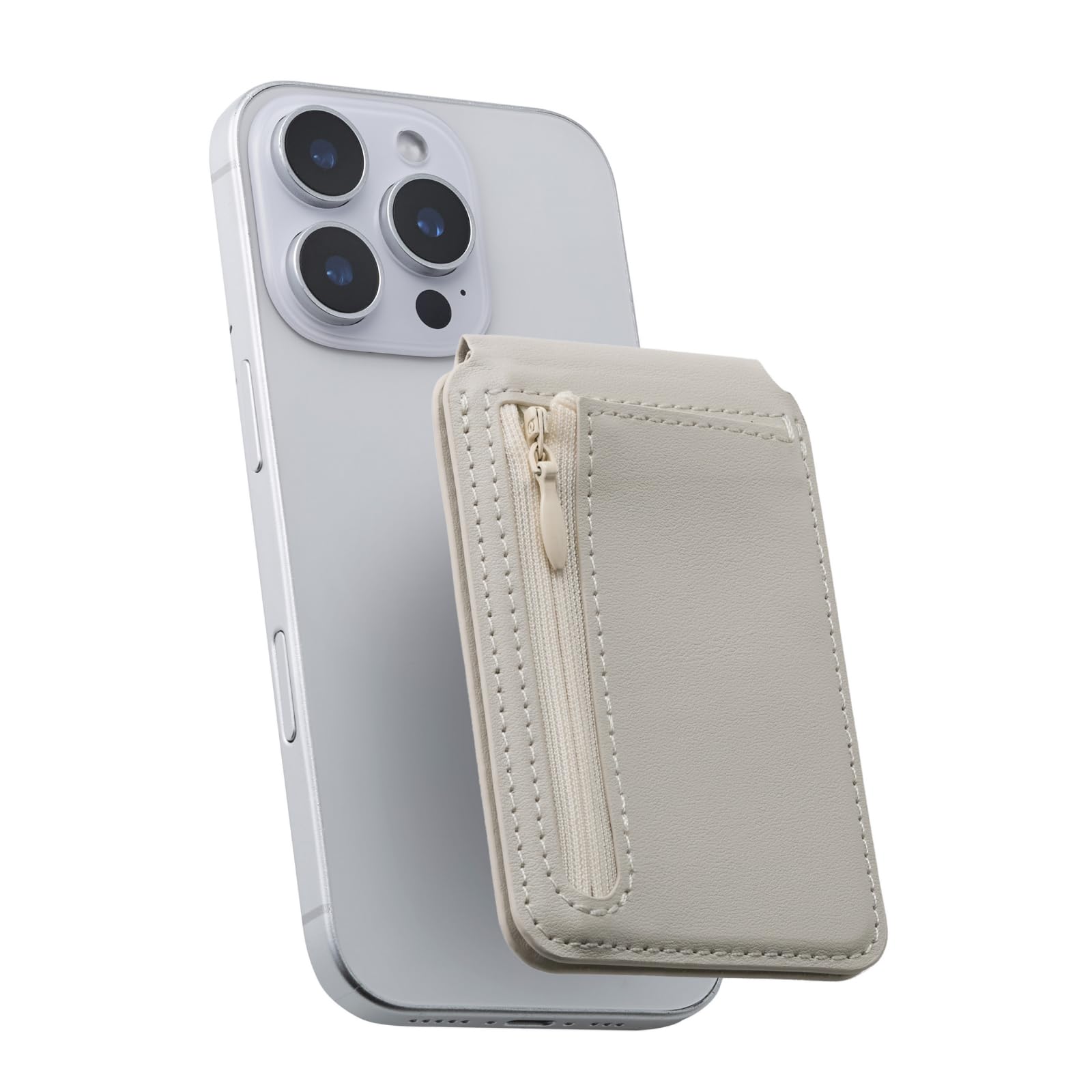 エレコム スマホカードウォレットスタンド MAGKEEP カード収納2枚 磁気防止シート付き 小銭収納 ポケット付き 縦横どちらにも置ける スタンド機能付き 軽量 スリムデザイン マットな質感 ベージュ AMS-MAGCWSBG