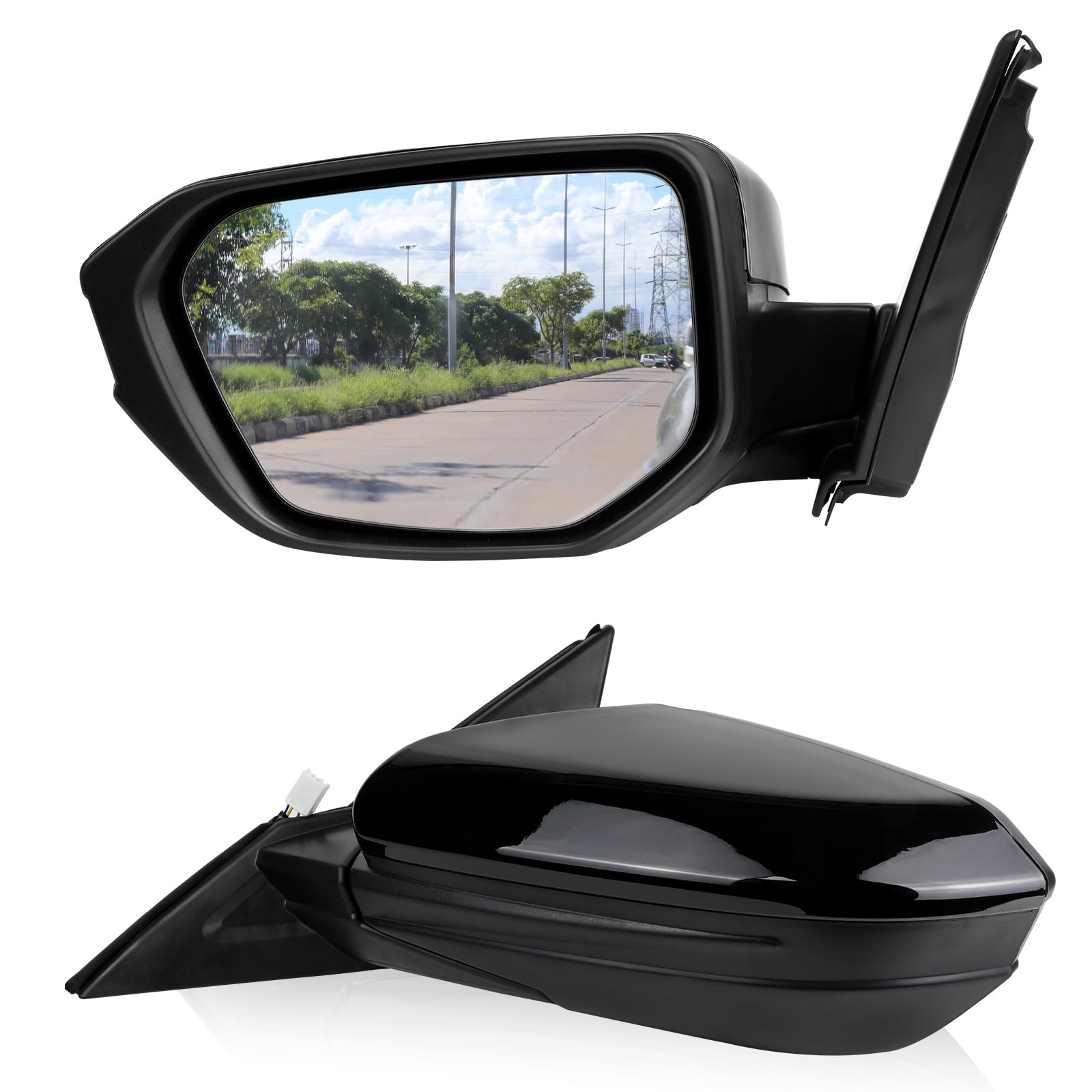 KAKSEY Left Driver Side Power Door Mirror Fit for Honda Civic 2016 2017 2018 2019 2020 2021, Power Adjusted Glass/Manual Folding/Black Painted/Non-heated Rearview Mirror Replace HO1320283 (3 Pins)