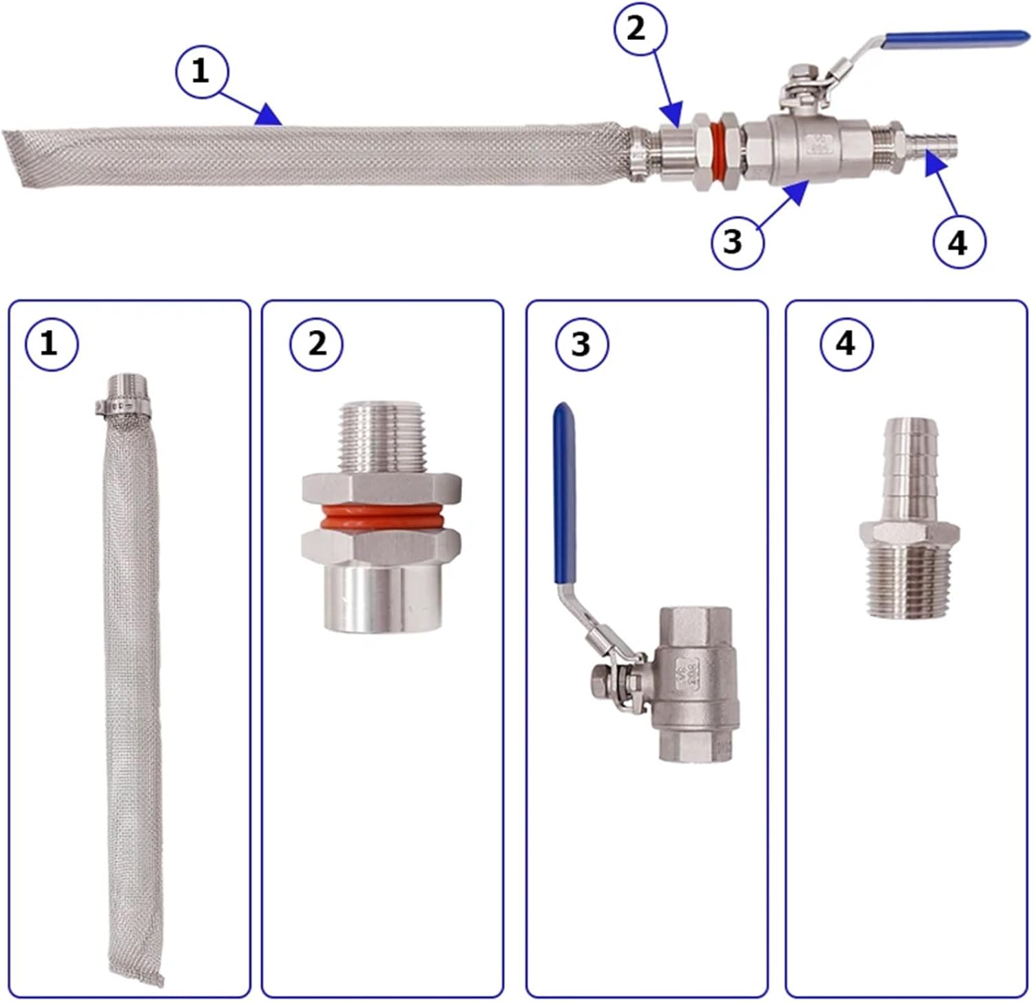 Homebrew Weldless Kettle/Keg Convert Kit w/ 12" Bazooka Screen Beer Mash Tun 2-piece Ball Valve Kit 304 SSS