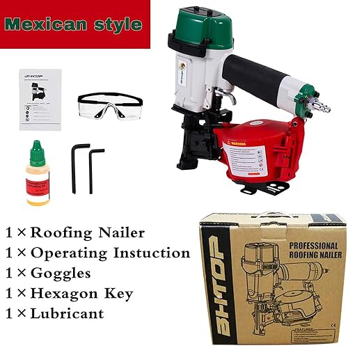 Miniatura 9 de BHTOP CN45N - Clavadora para techos, pistola de clavos para techos de 15 grados, clavos de bobina de 34 pulgadas a 1-34 pulgadas, 120 unidades de