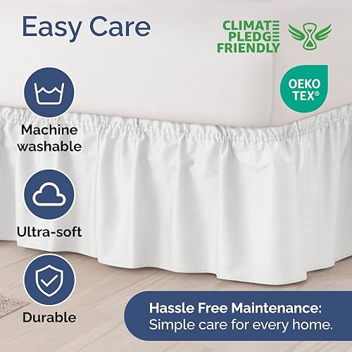 Miniatura 6 de CGK Linens - Falda de cama envolvente con volantes, color blanco, para camas de tamaño matrimonial con altura de 12 pulgadas sin arrugas, plisada