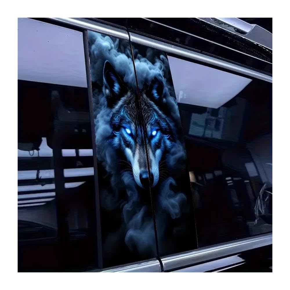 Bertdcx One Color Blue Eyed Wolf Smoke Pattern Themed Pvc B Pillar Stickers Auto Parts