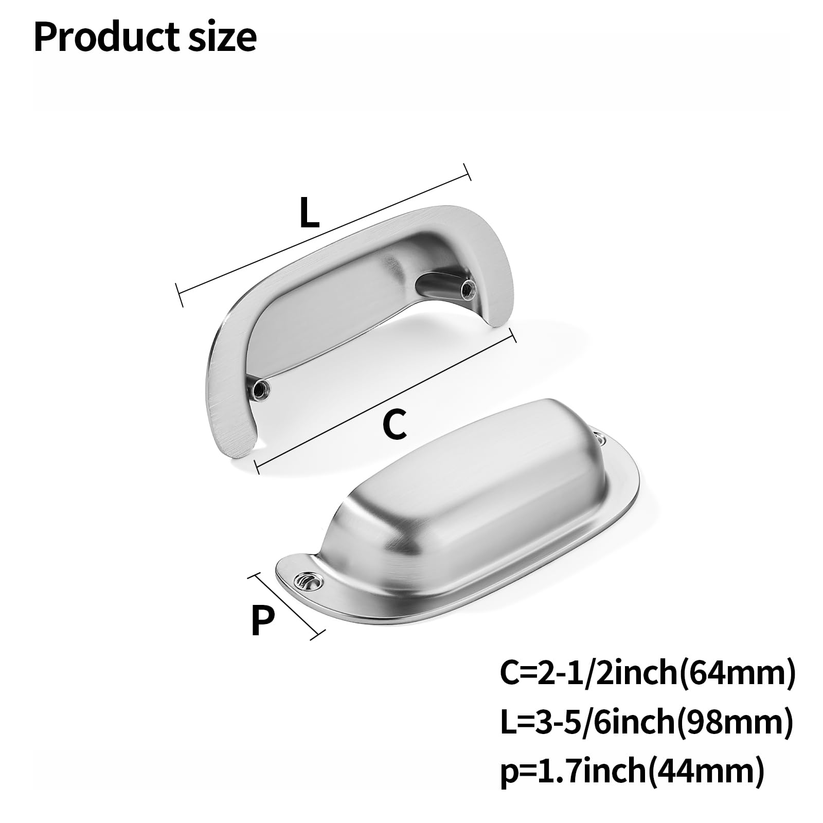 KHTUMEWARE-170354 Brushed Nickel Cabinet Pulls CTC 2-1/2 in (64 mm) 2-Pack in Brushed Nickel — KHTUMEWARE