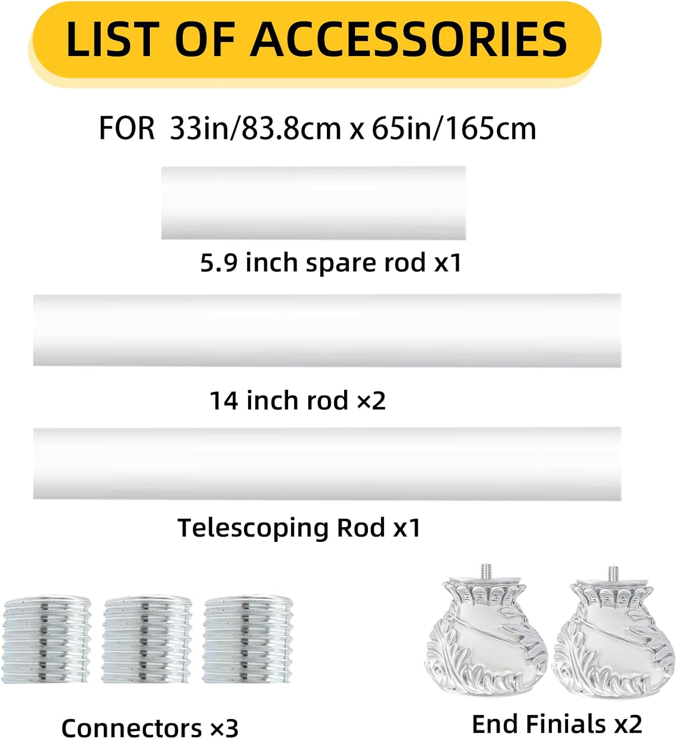 Size 33-65 Color White Shower Curtain Rods,1 Inch Adjustable Curtain Rod, Spring Tesion White Leaf Vintage Decorative Shower Curtain Rod, Anti-Slip Telescoping Curtain Rod for Bathroom Window Living Room (33in-65in)