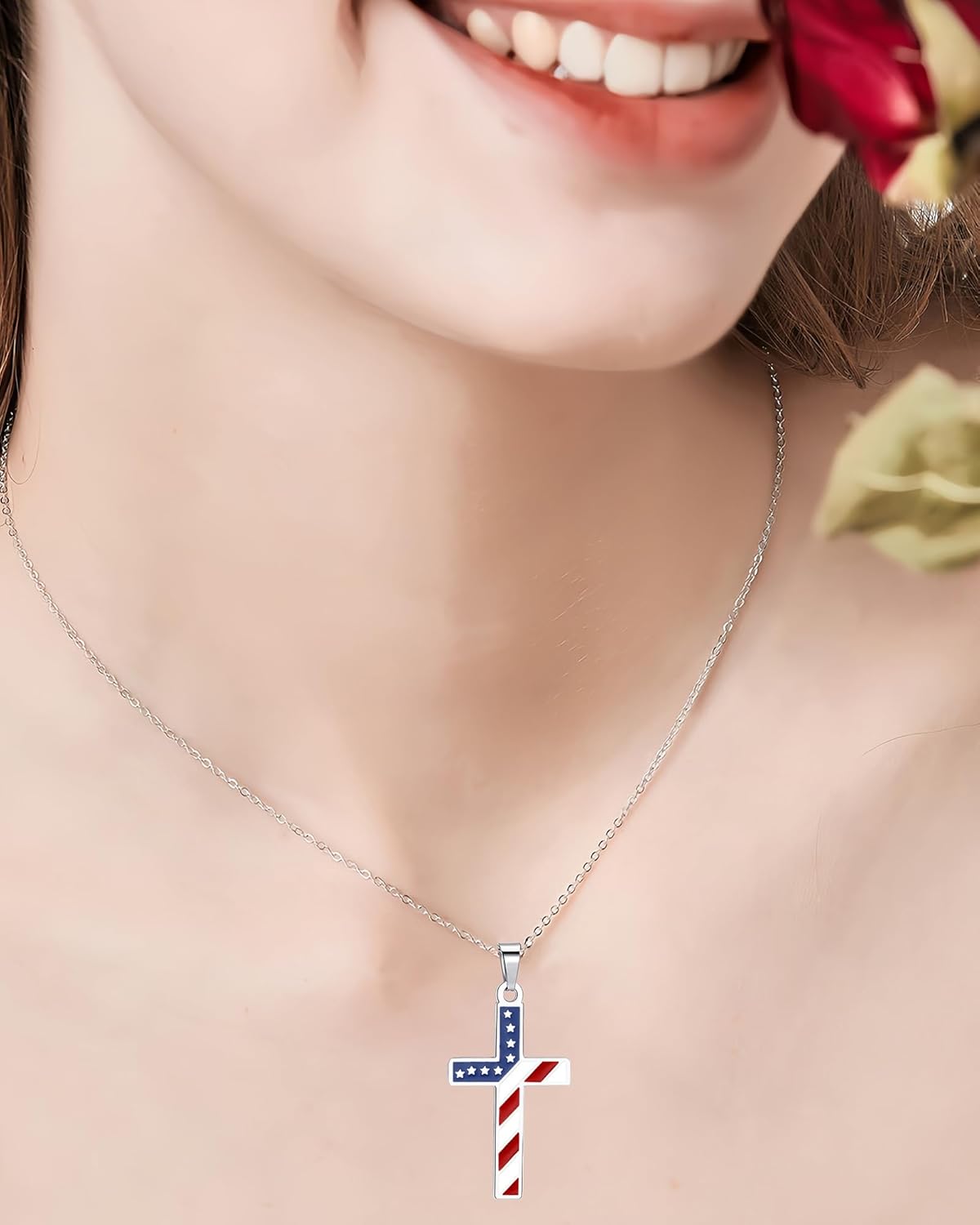 American Flag Necklace for Women, Patriotic Necklace 4th of July Independence Day Jewelry for National Birthday Christmas - Image 4