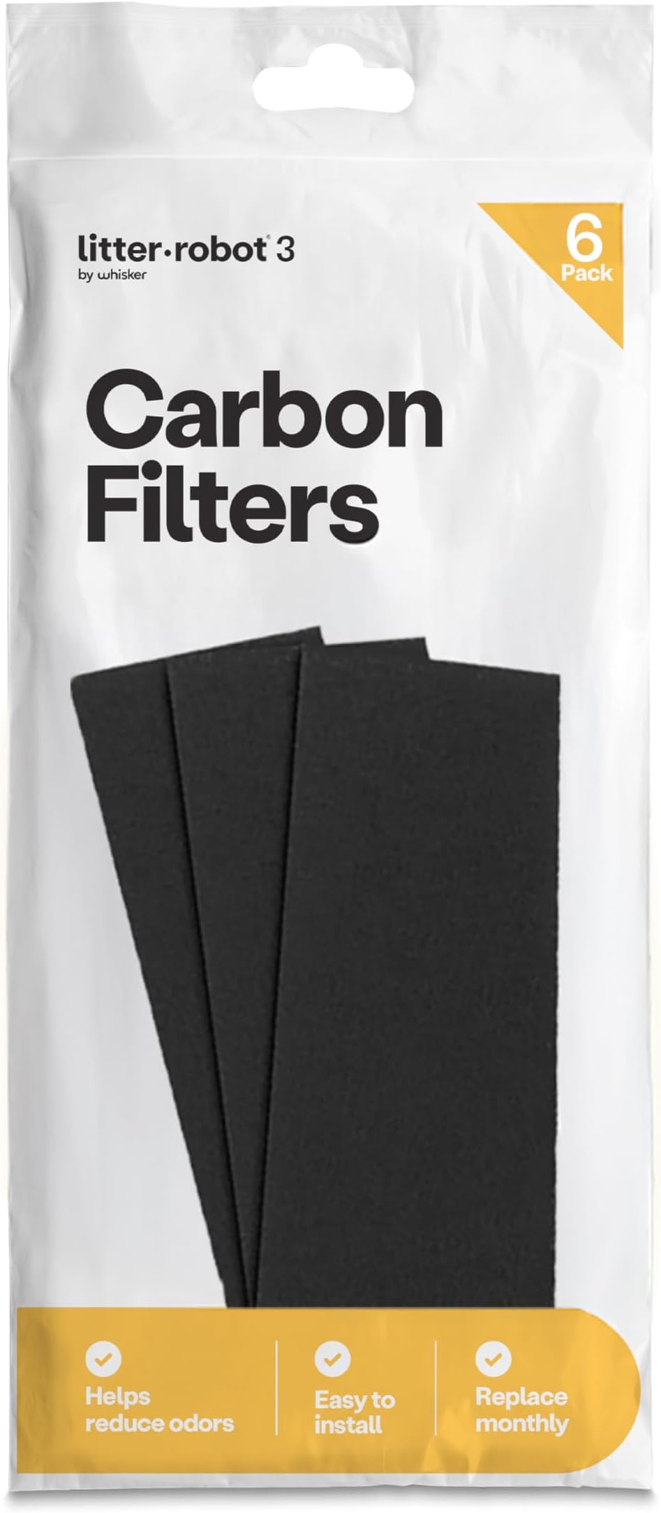 Litter-Robot 3 Carbon Filters by Whisker, 6-Pack - Litter Box Filter, Designed for Litter-Robot, Absorbs Odors & Controls Moisture for Cleaner Smelling Home