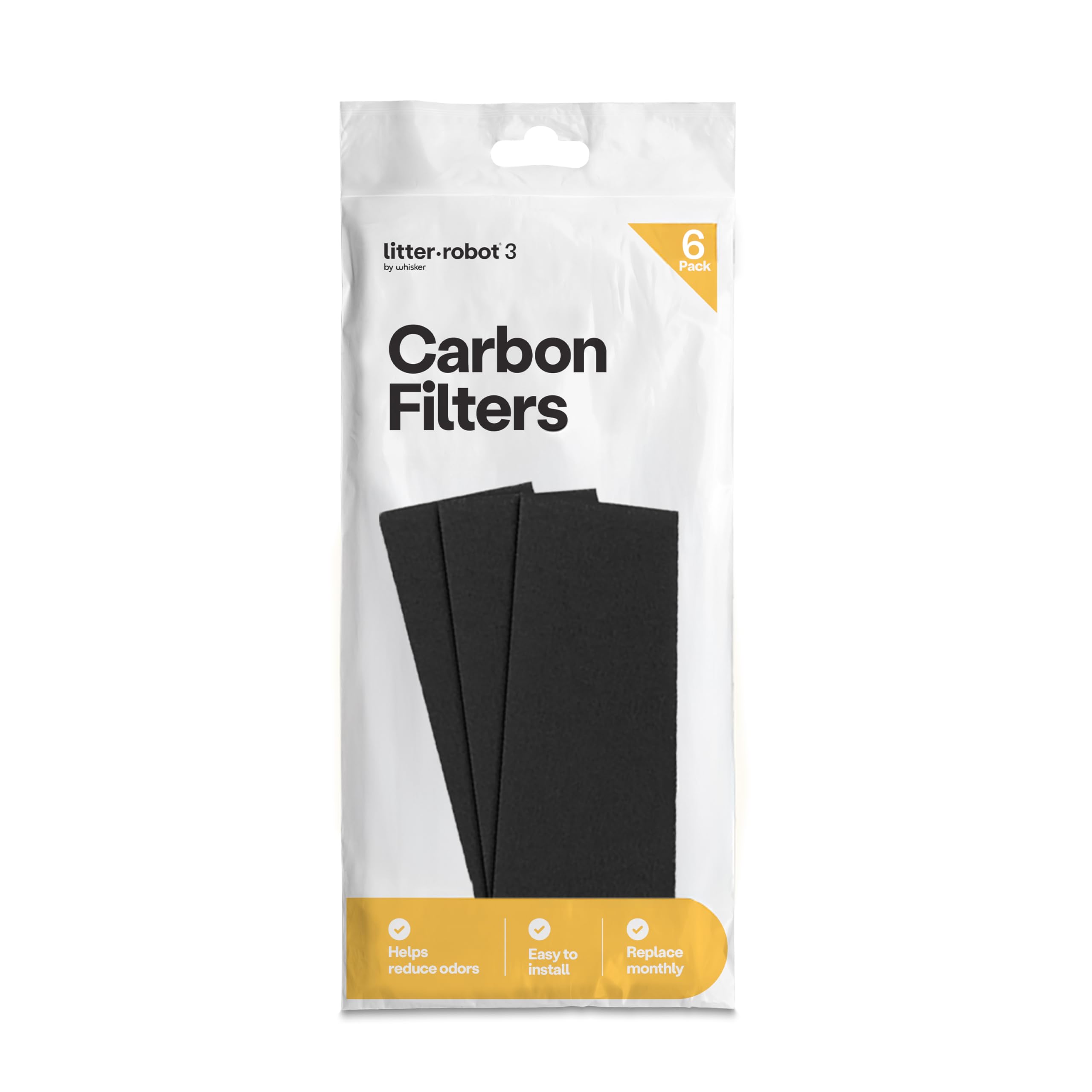 Whisker Litter-Robot 3 Carbon Filters, 6-Pack - Litter Box Filter, Absorbs Odors & Controls Moisture