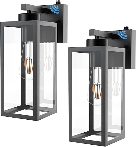 Miniatura 8 de Tipace Farol de pared para exteriores del atardecer al amanecer, con sensor negro mate, aplique de pared exterior con pantalla de vidrio