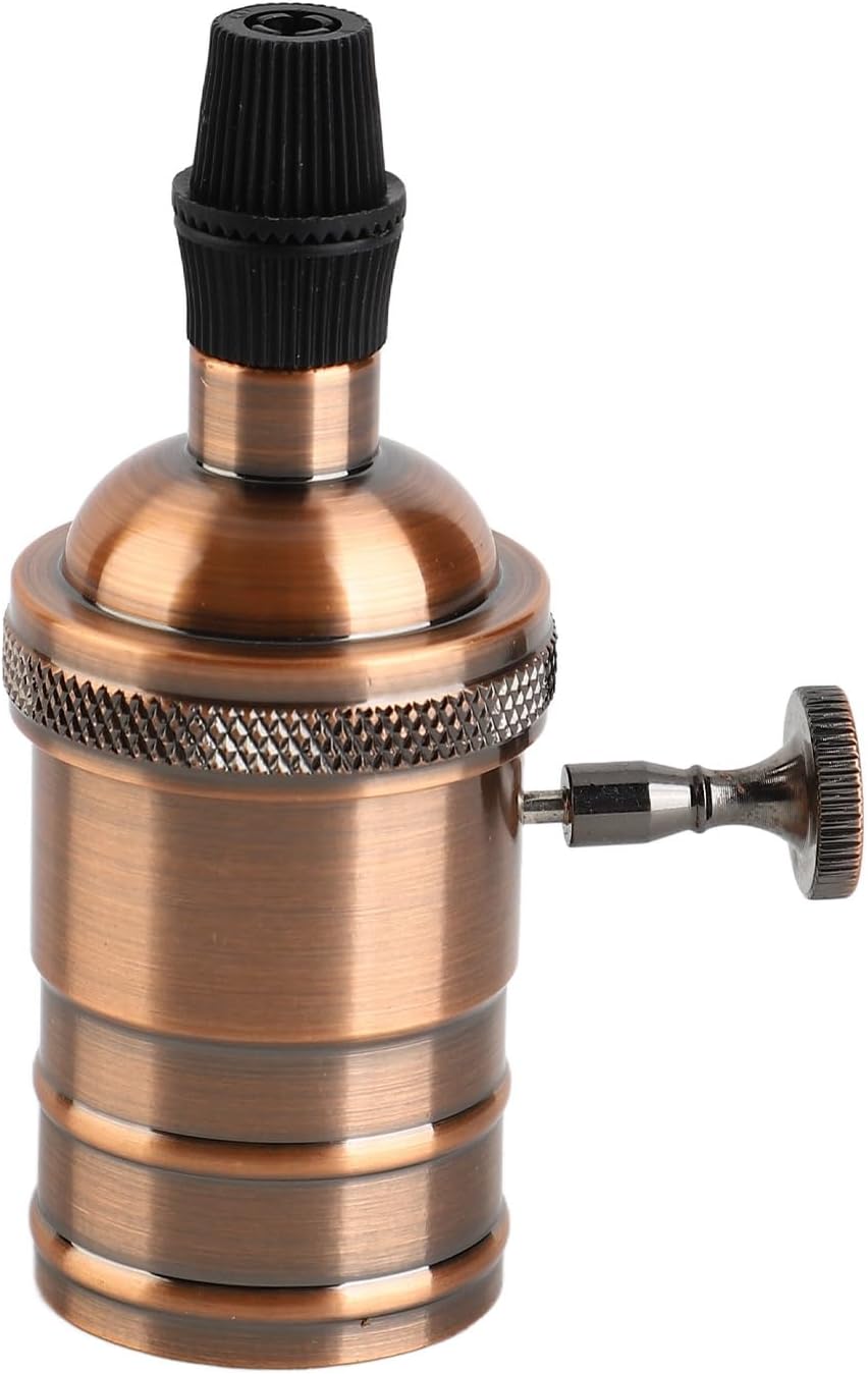 E27 Lamp Holder, Retro Style Aluminum Pendant Light Socket with Switch, for Home Office Living Room Bedroom Corridor (Dark Copper Plating)