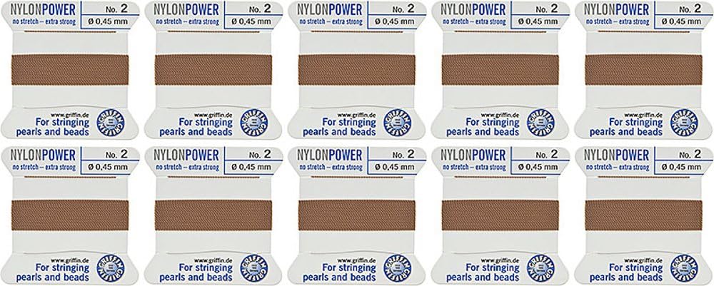 Nylon Beading Thread, Beige, Size 2, 0.45 Millimeters, Pack of 10 | BDC-120.02