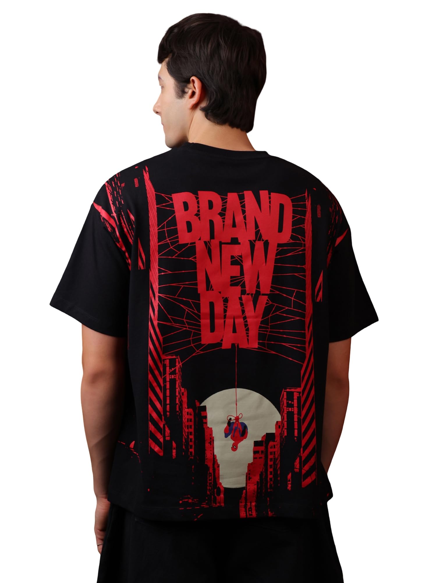 free authority Official Marvel Spider-Man Brand New Day Graphic Printed Men's Oversized Fit T-Shirt | Pure Cotton Crew Neck Half Sleeve Casual Summer Tee-picture-47