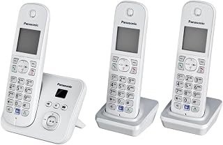 PanasonicKX-TG6823GS DECT Schnurlostelefon mit Anrufbeantworter (3 Mobilteile, strahlungsarm, Eco-Modus, GAP Telefon, Festnetz) perl-silber