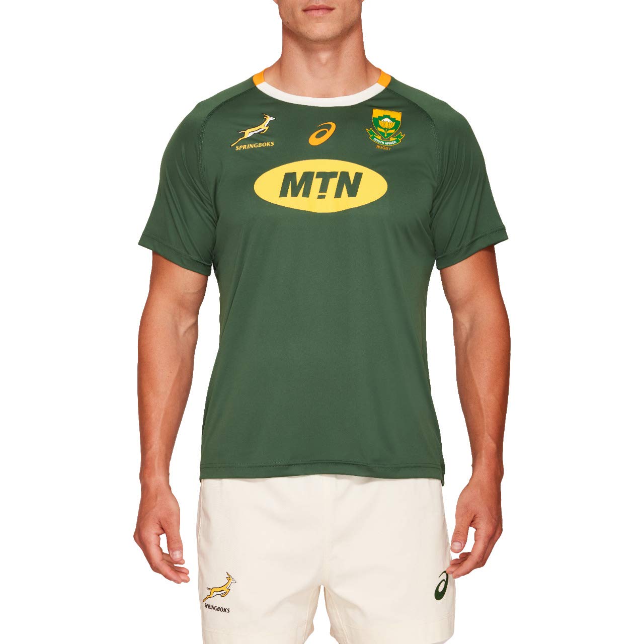 ASICSMens South Africa Springboks 2019/20 Home Supporters Rugby T-Shirt Tee Top Green