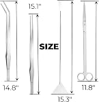 Hiceeden 4-Piece 15 Inch Aquarium Aquascaping Tool Set, Stainless Steel, Includes Tweezer, Scissor, Spatula, Storage Pouch for Fish Tank