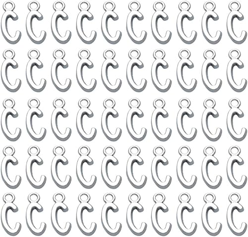 Miniatura 5 de HEALLILY Dijes de letras del alfabeto en inglés, dije A para hacer joyas, 50 piezas (plata antigua), aleación, Aleación.