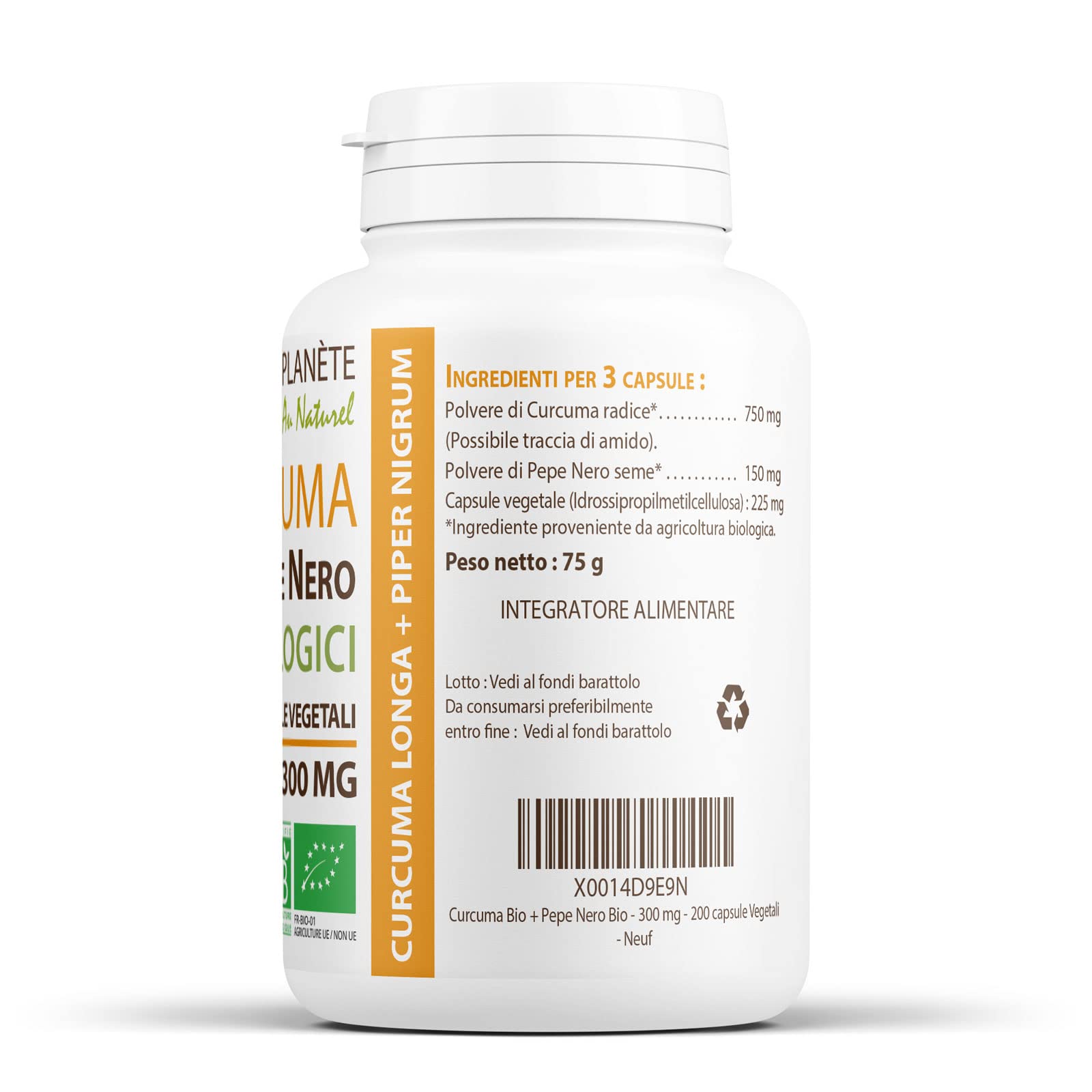 Curcuma Bio + Pepe Nero Bio - 300 mg - 200 capsule Vegetali