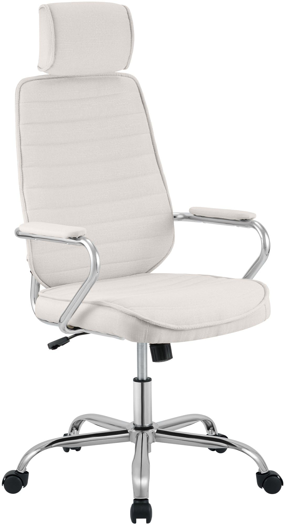 CLP Silla de Oficina ergonómica Rako, Ajustable en Altura, giratoria, con tapizado de Tela, Respaldo con reposacabezas, reposabrazos Acolchados, Color:Beige