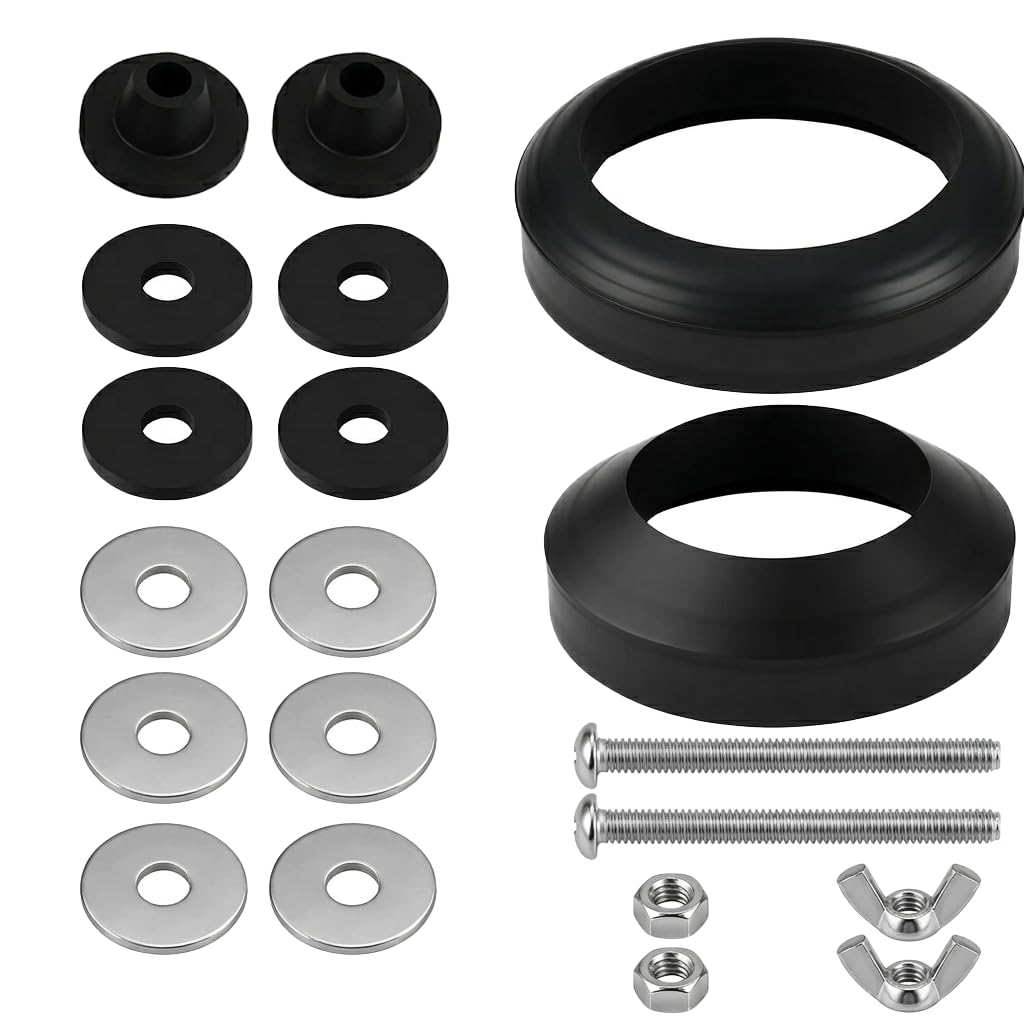 Universal Toilet Cistern Seal Kit, Toilet Tank Bolts Kit 100mm with Rubber Gasket, Close Coupled Toilet Cistern Repair Kit for 2" Rubber Dome 3" Flush Valve, M6 Stainless Steel Bolts & Sealing Rings