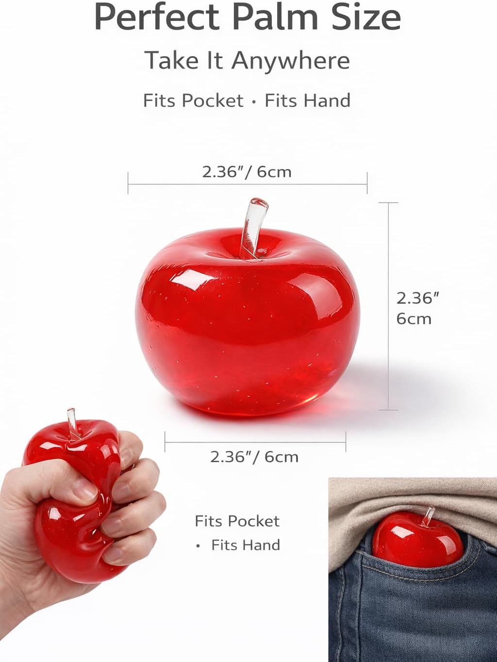 Apple Squishy Toy, Glass Gloss Semi-Transparent Silicone Slow Rising Fidget Stress Ball, Cute Moldable Squeeze Sensory Toy, Soft Fruit Stress Squishy for Easter Basket Stuffers Gift