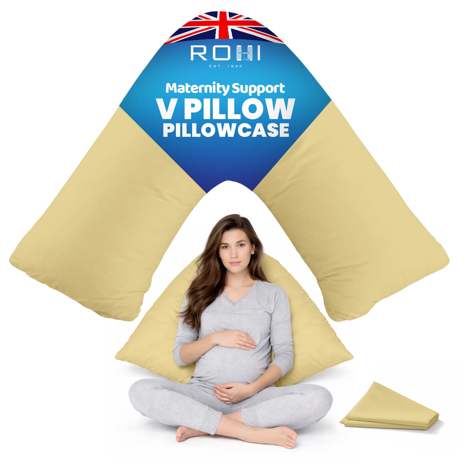 Rohi Latte Orthopaedic V Pillowcase Only – 100% Microfibre Anti Allergy Triangle Pillowcases For Nursing, Maternity & Pregnancy V Pillows – Super Soft & Breathable V Case Only (Latte)