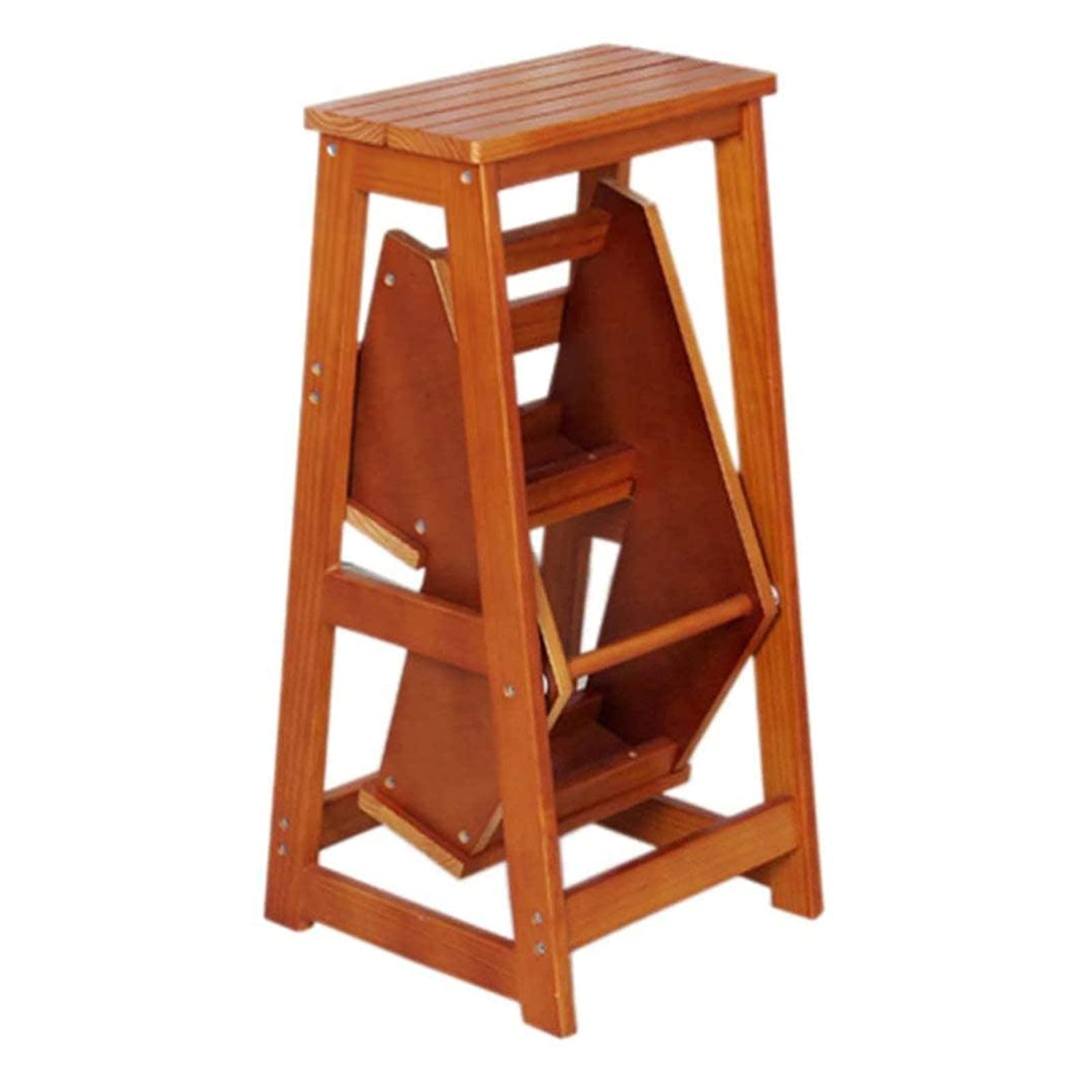 Silla de cocina convertible en escalera de madera con reposapiés y peldaño ancho