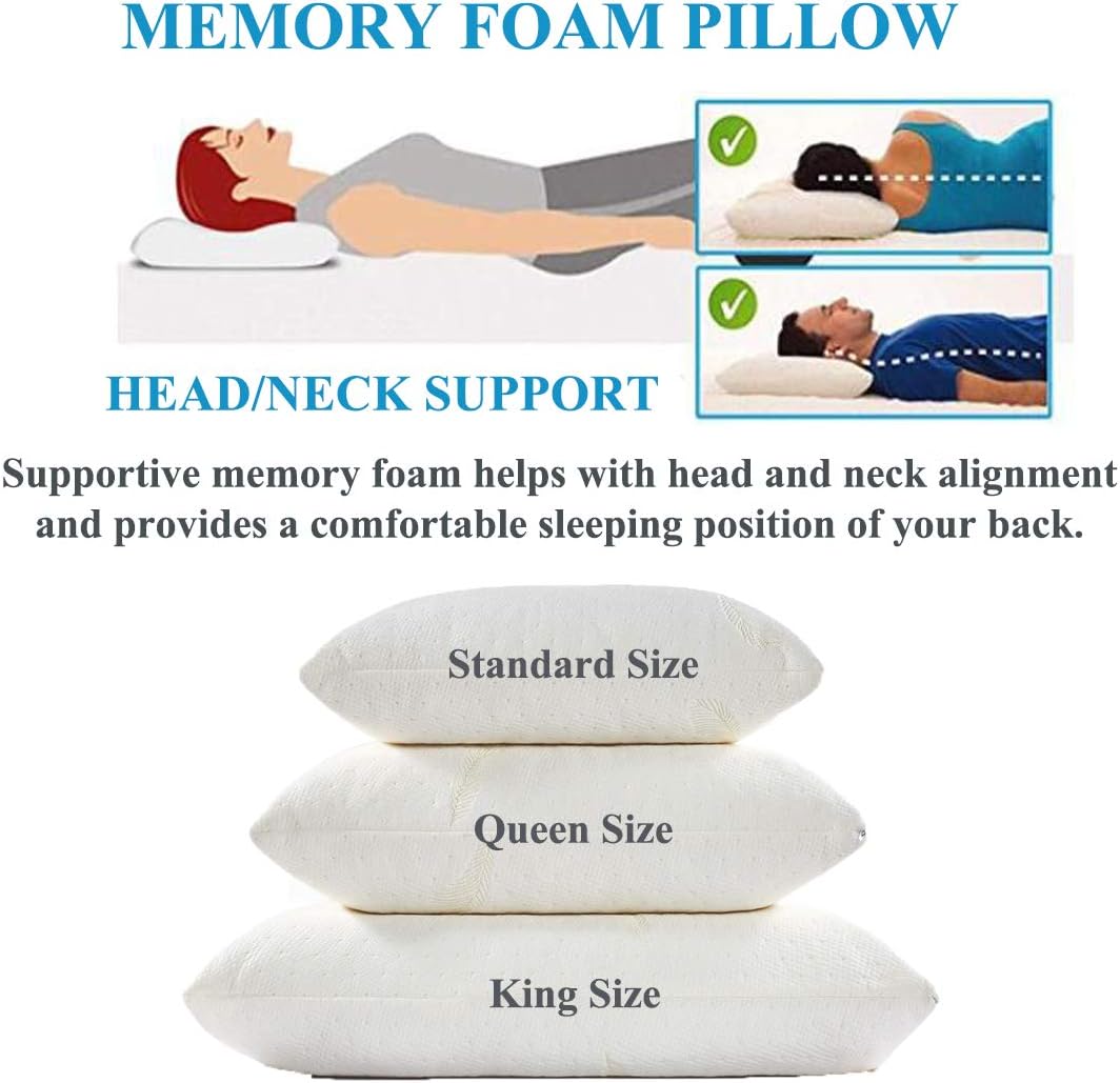 Memory Foam Pillow Standard Size, Breathable Cooling Shredded Memory Foam Bed Pillow with Zipper Removable and Washable Bamboo Derived Rayon Cover White
