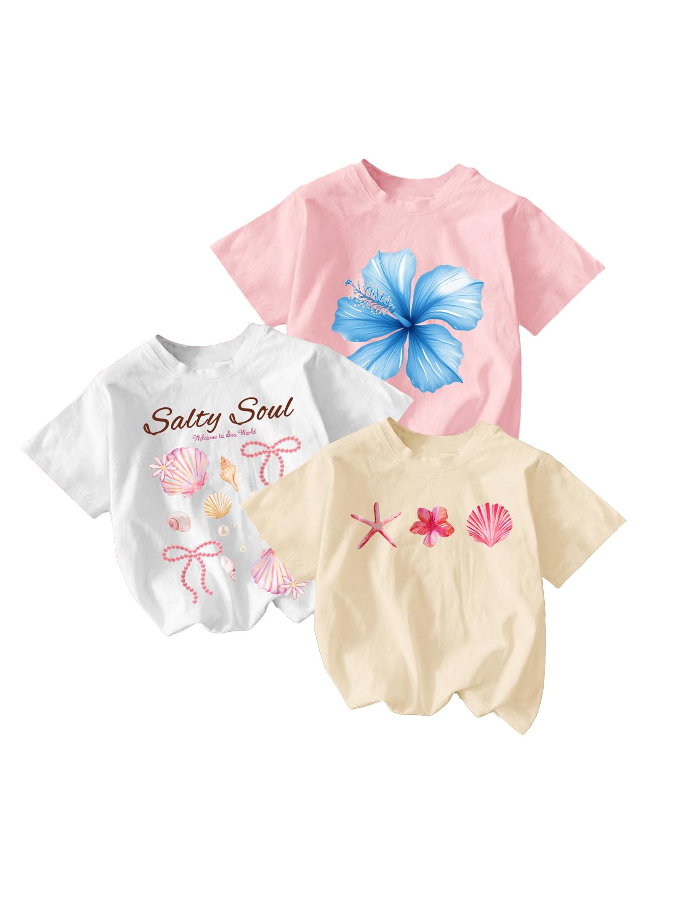RoseSeek Girl's Shirts 3 Packs Graphic Tees Short Sleeve T Shirt