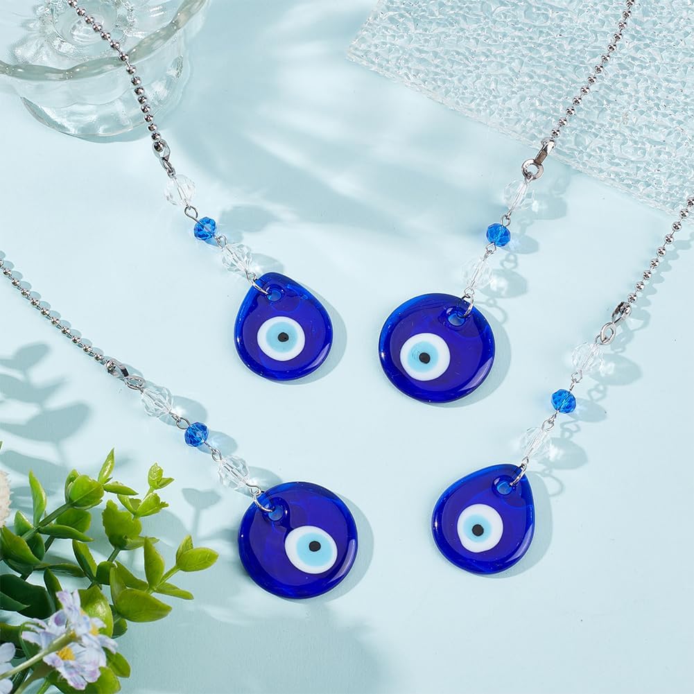 WEBEEDY 6 Pcs Evil Eye Ceiling Fan Pull Chain Extension, Evil Eye Pendant Pull Chains for Ceiling Fans and Lights Fixture, 11.81'' Ball Bead Chain with Connector for Lamp Fan Pulls Decor Extender