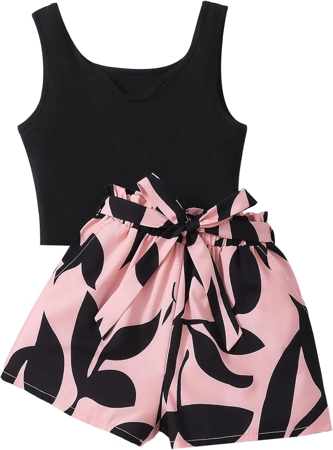 NEW 6-14 Years Seechosle Girls 2 Piece Outfits Ribbed Tank Top and Paperbag Shorts Set with Pockets