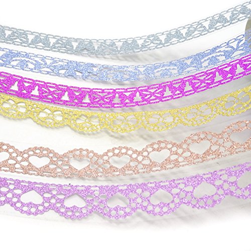 Honbay 6 Roll Washi Tape Glitter Lace Pattern Self-Adhesive Tape Sticker Decorative Masking Tape For Scrapbooking, Card Making, Crafts, Frames,Gifts Decoration #TOP3