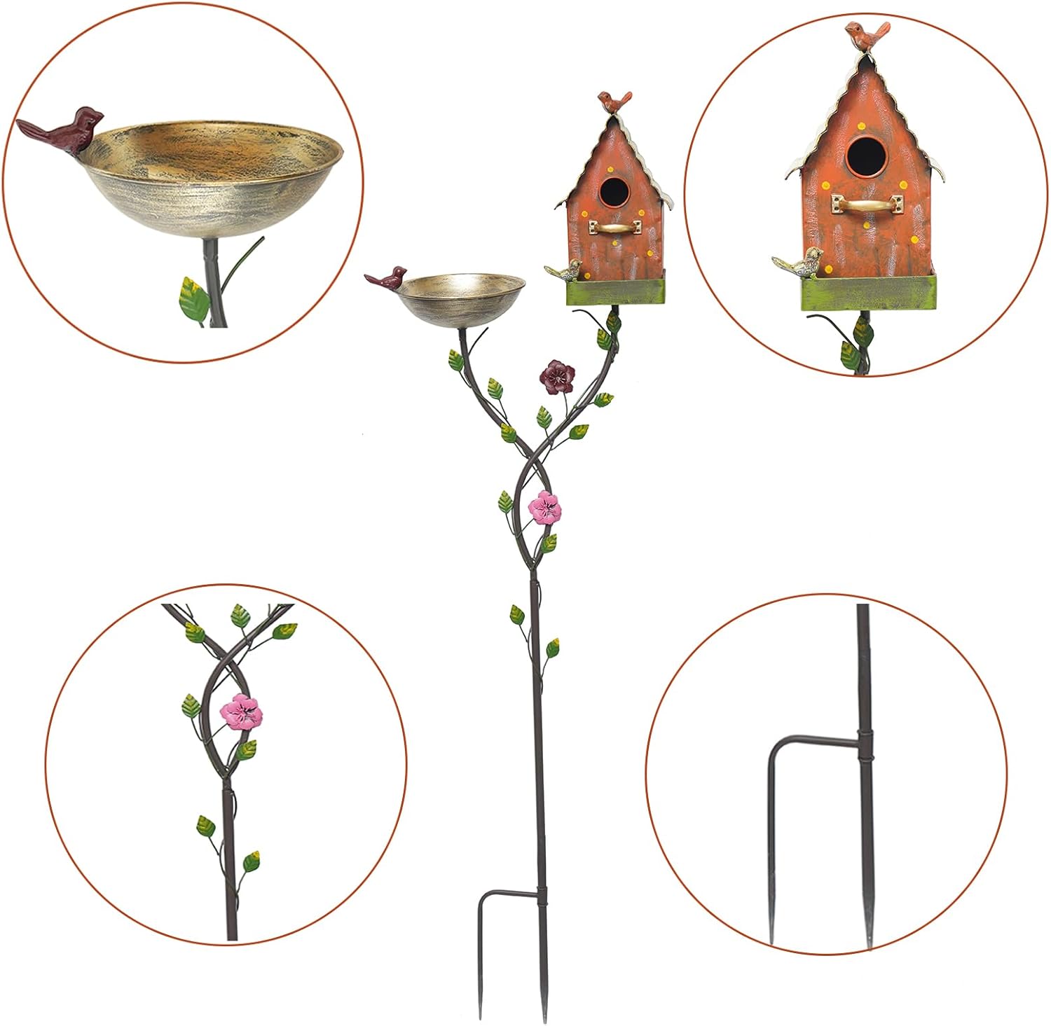 56" H Bird Baths for Outdoors,Metal Bird Bath,Birdhouse Garden Stakes,Birdhouses for Outdoors,Garden Yard Decor