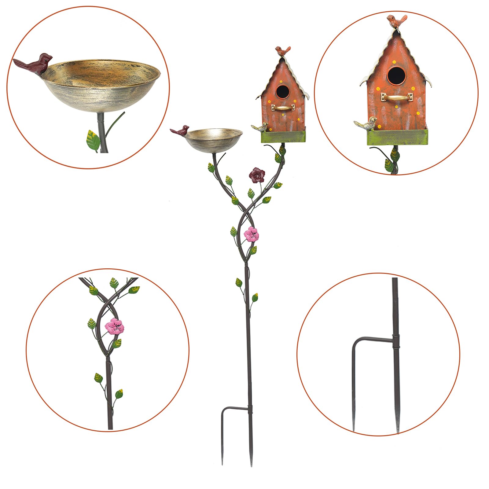 HLQMFHT Bagni per Uccelli da 142,2 cm H per Esterni, Ciotola per Uccelli in Metallo, Vassoio per mangiatoia per Uccelli, Casette per Uccelli per Esterni, Decorazione da Giardino