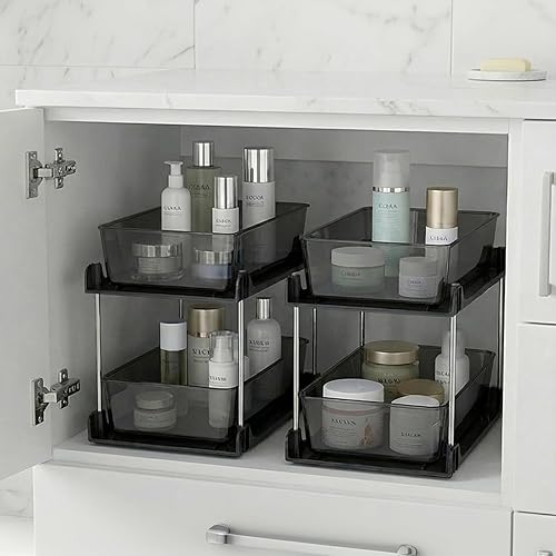 Miniatura 13 de Paquete de 2 organizadores de neumáticos debajo del fregadero, organizadores de baño y almacenamiento, cajones de gabinete, organización extraíble