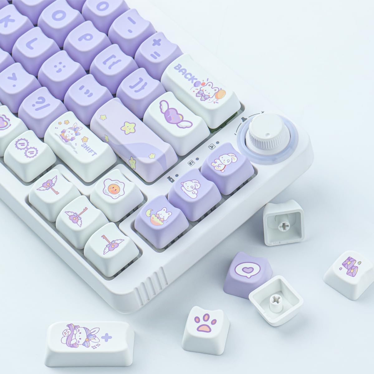 PBT Keycaps 142 Keys Purple Dream Bunny Keycap Dye-Sublimation Cute Keycap Mao Profile Cat Shape Custom Keycaps for Cherry Gateron MX Swithes Mechanical Keyboards