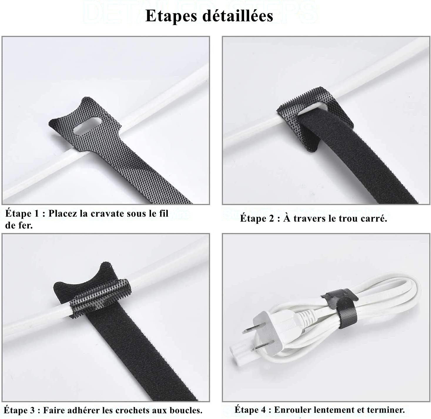 60 pièces Attache Cable,Serre Cable Sangle Rangement Cable
