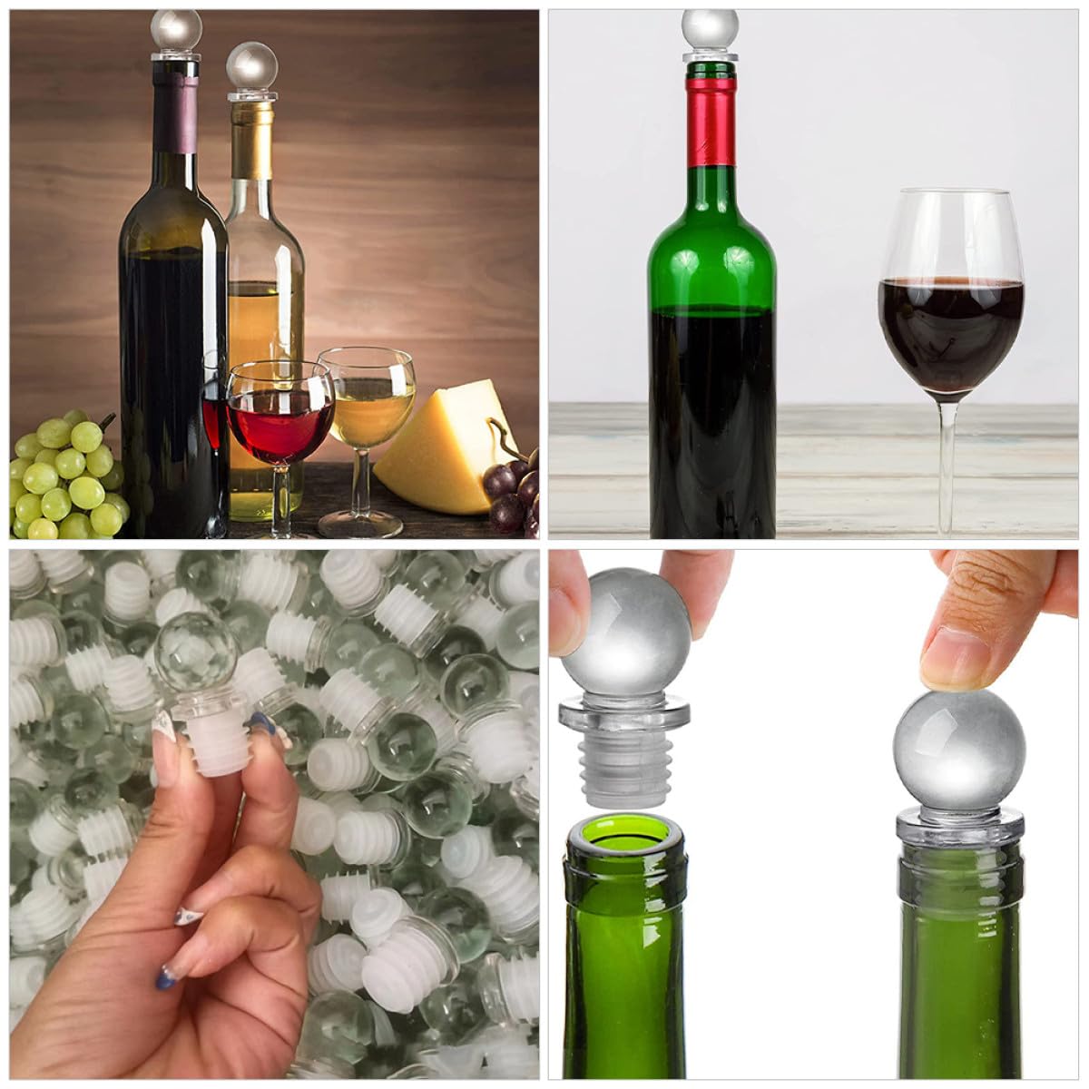 Artibetter 24 Stück Glas Kugelverschluss Silikon und Klarglas Weinstopper Verschlussstopfen für Wein und Aromaflaschen Transparenter Flaschenverschluss für Nachhaltigen Frischhalteschutz